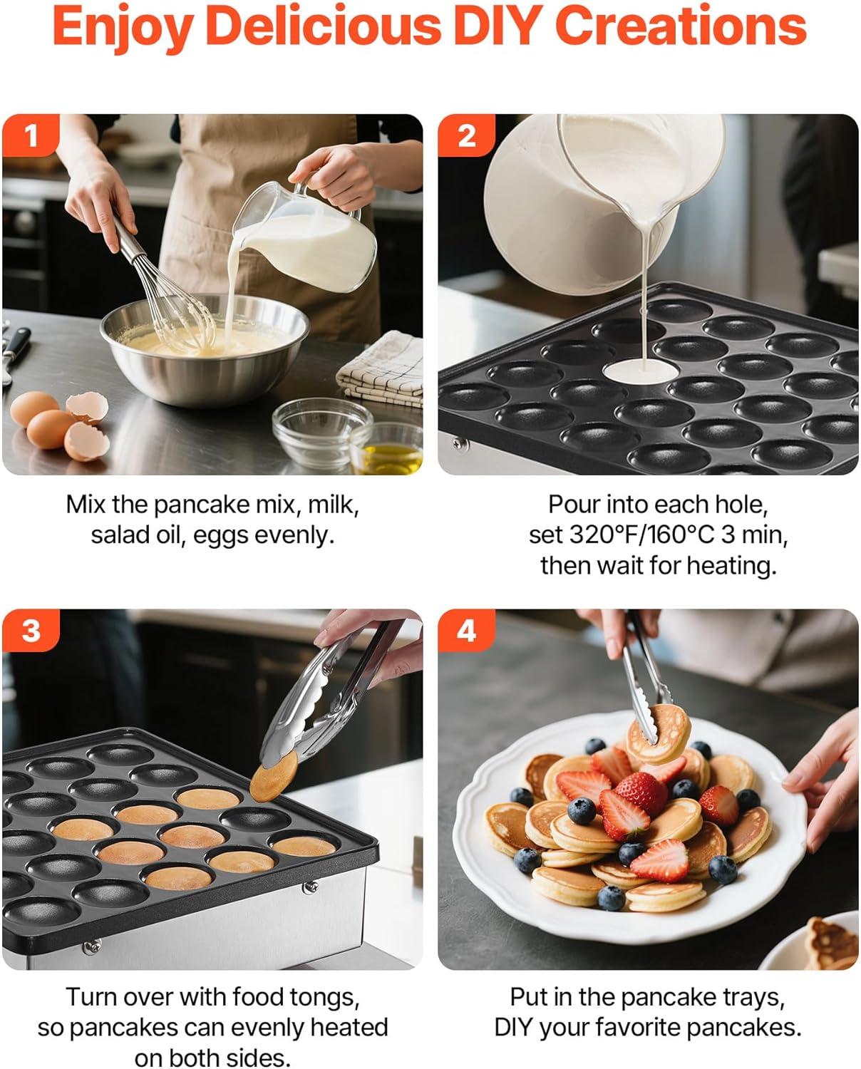 imageVEVOR Mini Pancake Maker 25PCS 43mm Diameter Dutch Muffin Waffle Baker Nonstick Stainless Steel Poffertjes Grill Commercial Electric Dorayaki Machine Temp ampamp Time Control Home Kitchen Restaurant25pcs