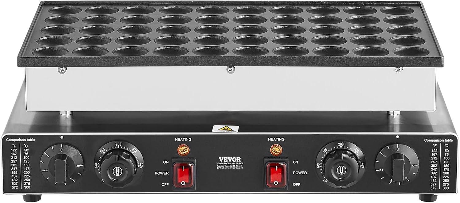imageVEVOR Mini Pancake Maker 25PCS 43mm Diameter Dutch Muffin Waffle Baker Nonstick Stainless Steel Poffertjes Grill Commercial Electric Dorayaki Machine Temp ampamp Time Control Home Kitchen Restaurant50pcs