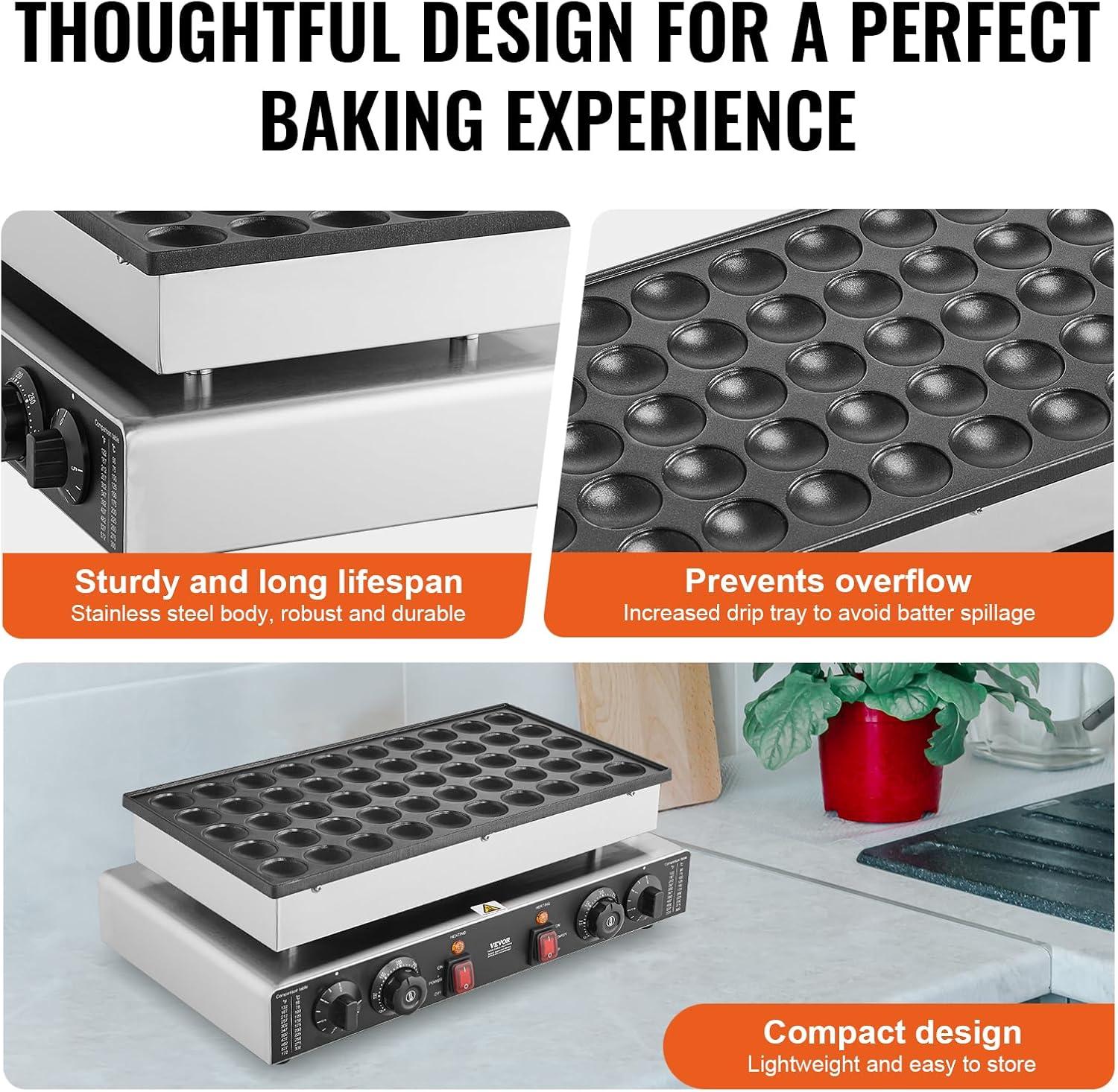 imageVEVOR Mini Pancake Maker 25PCS 43mm Diameter Dutch Muffin Waffle Baker Nonstick Stainless Steel Poffertjes Grill Commercial Electric Dorayaki Machine Temp ampamp Time Control Home Kitchen Restaurant50pcs