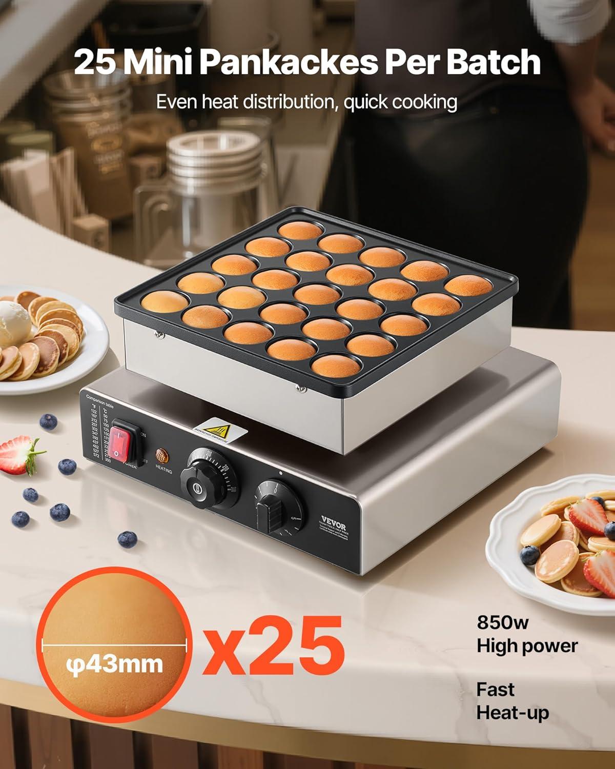 imageVEVOR Mini Pancake Maker 25PCS 43mm Diameter Dutch Muffin Waffle Baker Nonstick Stainless Steel Poffertjes Grill Commercial Electric Dorayaki Machine Temp ampamp Time Control Home Kitchen Restaurant25pcs