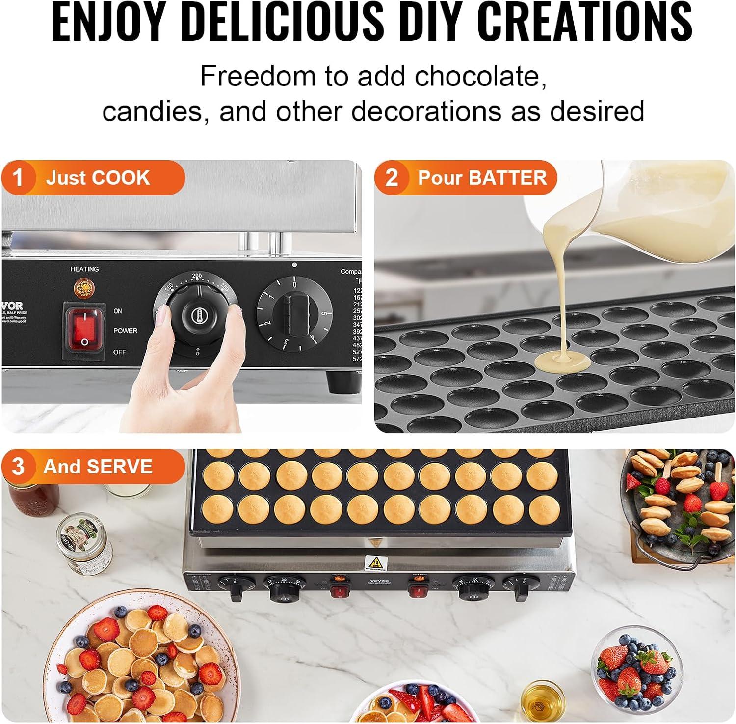 imageVEVOR Mini Pancake Maker 25PCS 43mm Diameter Dutch Muffin Waffle Baker Nonstick Stainless Steel Poffertjes Grill Commercial Electric Dorayaki Machine Temp ampamp Time Control Home Kitchen Restaurant50pcs