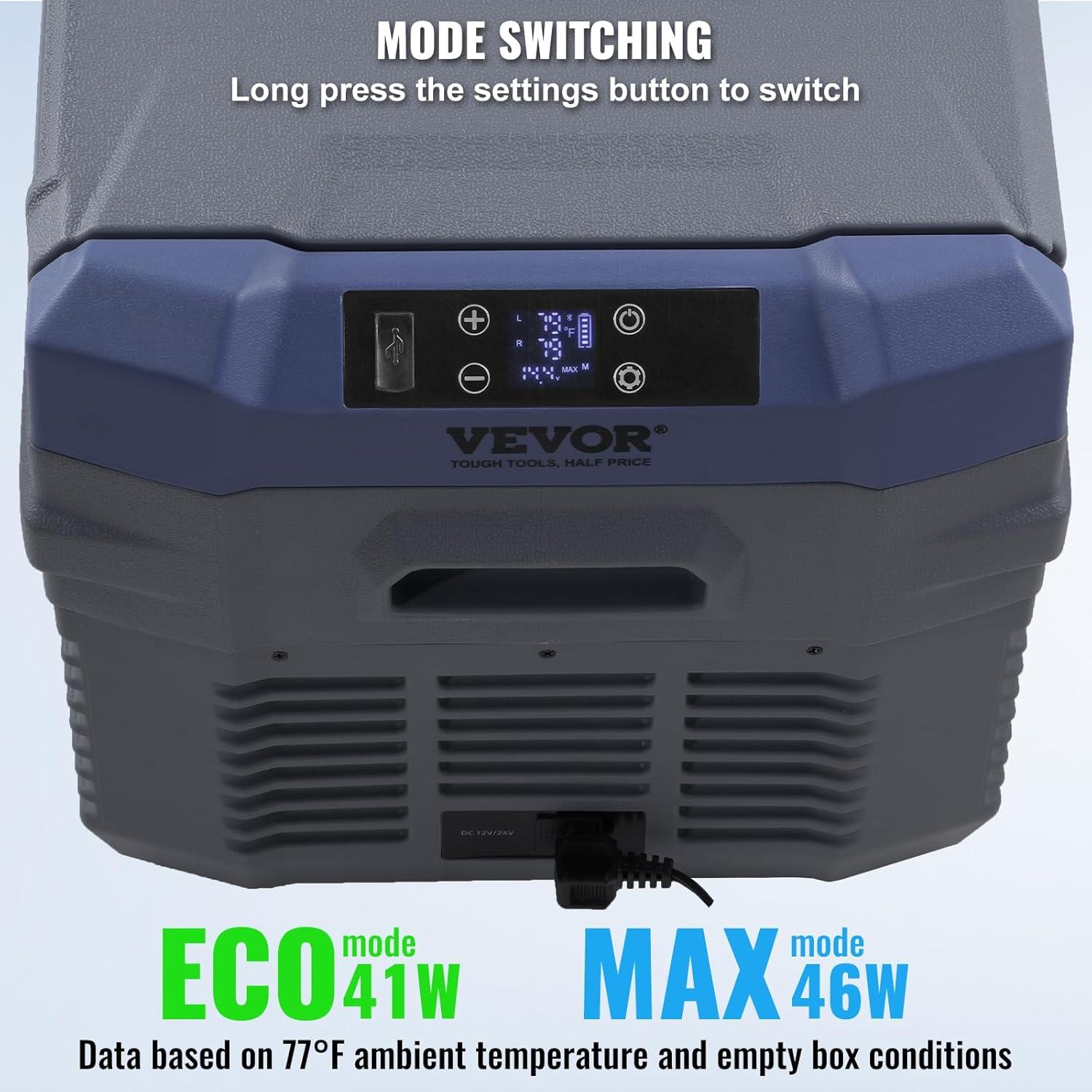 imageVEVOR NLS45 12 Volt Car Refrigerator Fridge 32 L Dual Zone Portable Freezer 468 Adjustable Range 1224V DC and 100240V AC Compressor Cooler for Outdoor Camping RV Bule and greyDual Zone 264QT
