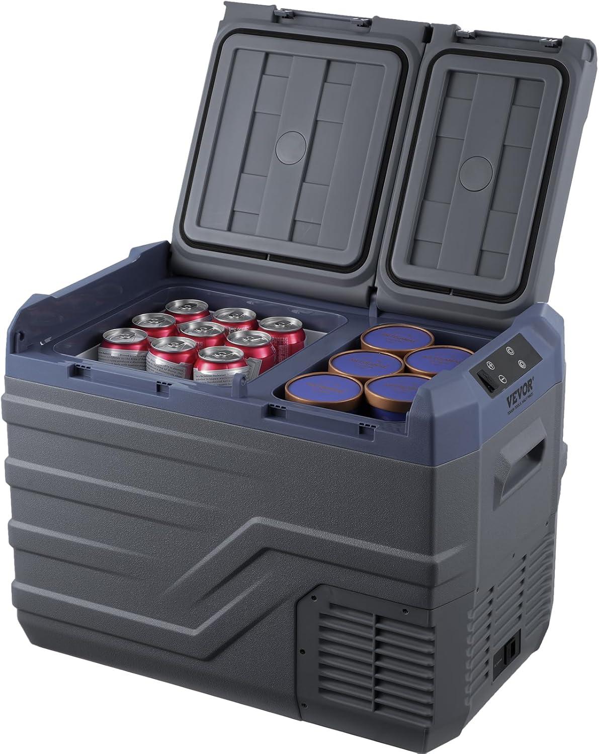 imageVEVOR NLS45 12 Volt Car Refrigerator Fridge 32 L Dual Zone Portable Freezer 468 Adjustable Range 1224V DC and 100240V AC Compressor Cooler for Outdoor Camping RV Bule and greyDual Zone 338QT