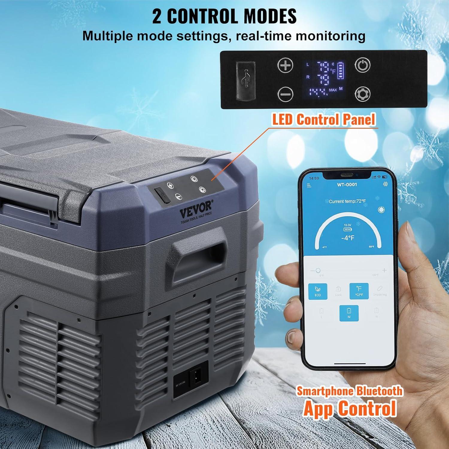imageVEVOR NLS45 12 Volt Car Refrigerator Fridge 32 L Dual Zone Portable Freezer 468 Adjustable Range 1224V DC and 100240V AC Compressor Cooler for Outdoor Camping RV Bule and greyDual Zone 264QT