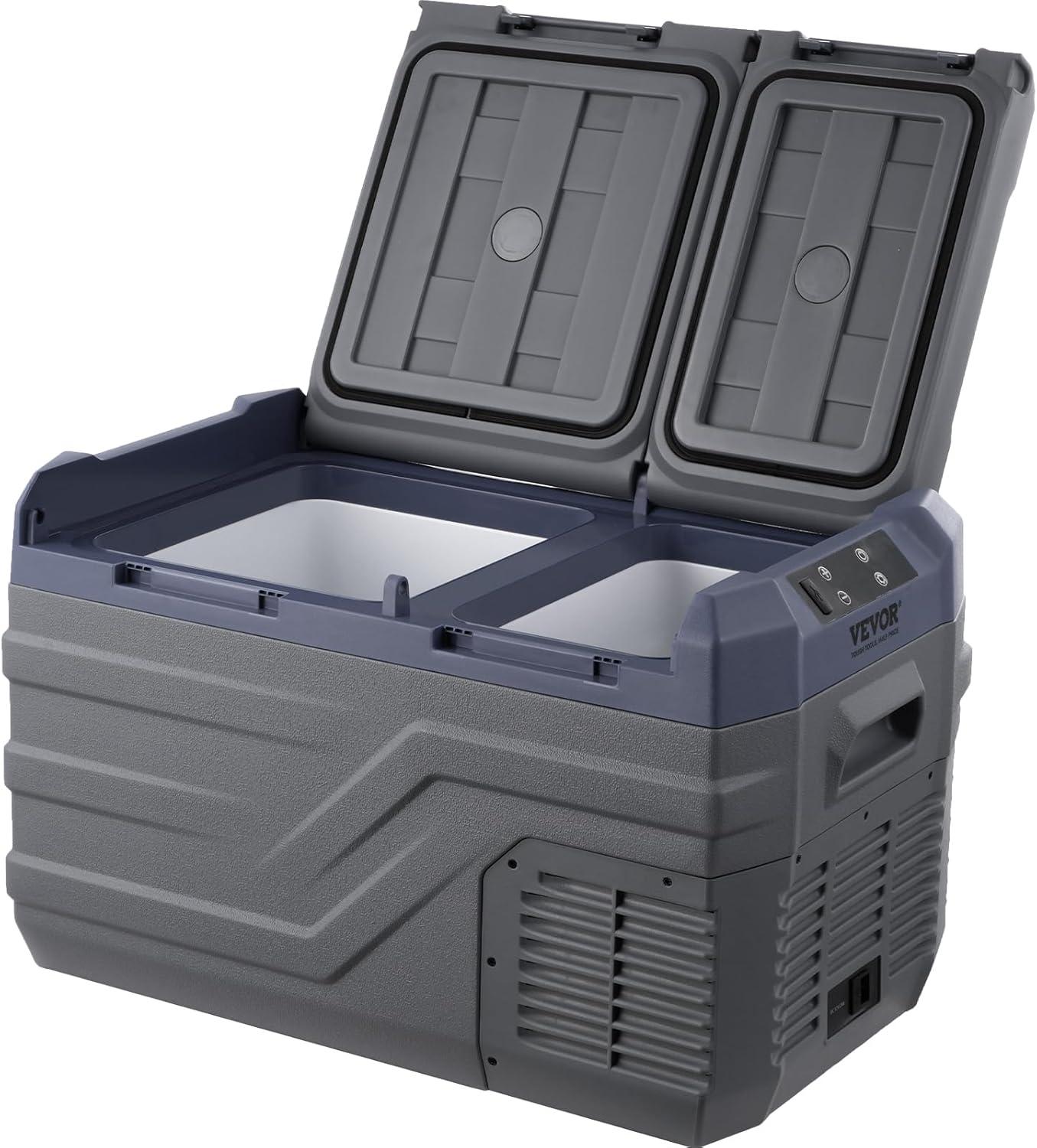 imageVEVOR NLS45 12 Volt Car Refrigerator Fridge 32 L Dual Zone Portable Freezer 468 Adjustable Range 1224V DC and 100240V AC Compressor Cooler for Outdoor Camping RV Bule and greyDual Zone 264QT