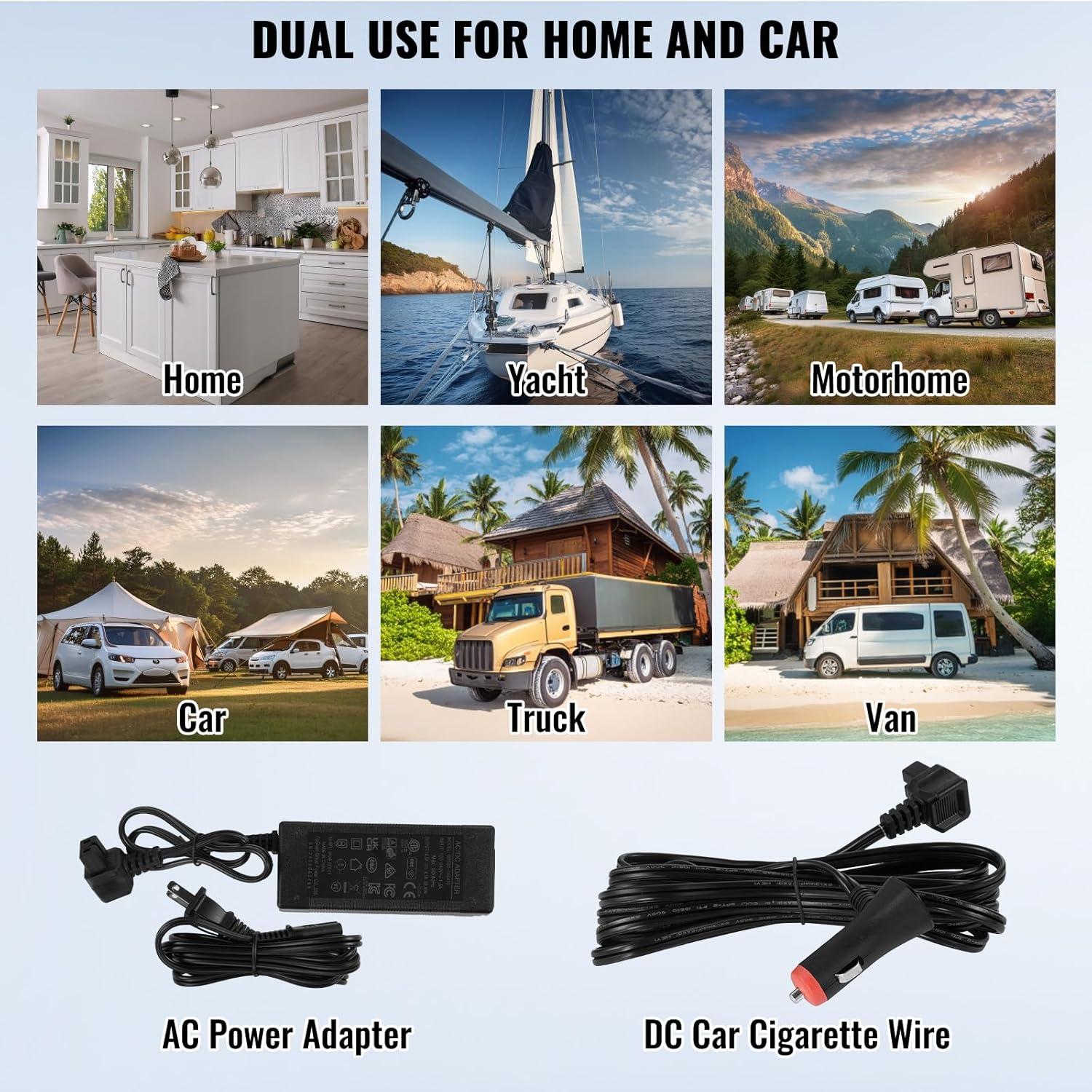imageVEVOR NLS45 12 Volt Car Refrigerator Fridge 32 L Dual Zone Portable Freezer 468 Adjustable Range 1224V DC and 100240V AC Compressor Cooler for Outdoor Camping RV Bule and greyDual Zone 423QT