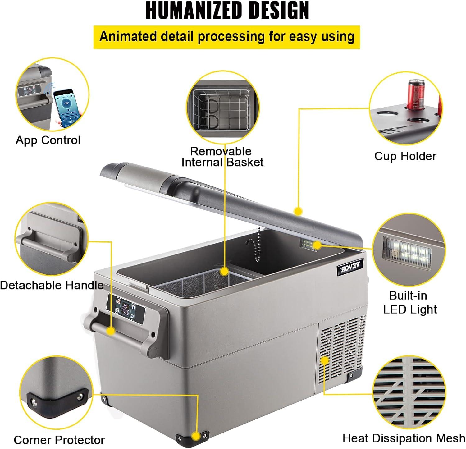 imageVEVOR NLS45 12 Volt Car Refrigerator Fridge 32 L Dual Zone Portable Freezer 468 Adjustable Range 1224V DC and 100240V AC Compressor Cooler for Outdoor Camping RV Bule and greySingle Zone 37QT