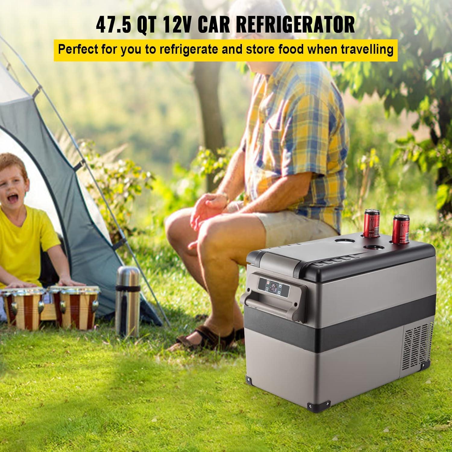 imageVEVOR NLS45 12 Volt Car Refrigerator Fridge 32 L Dual Zone Portable Freezer 468 Adjustable Range 1224V DC and 100240V AC Compressor Cooler for Outdoor Camping RV Bule and greySingle Zone 48QT