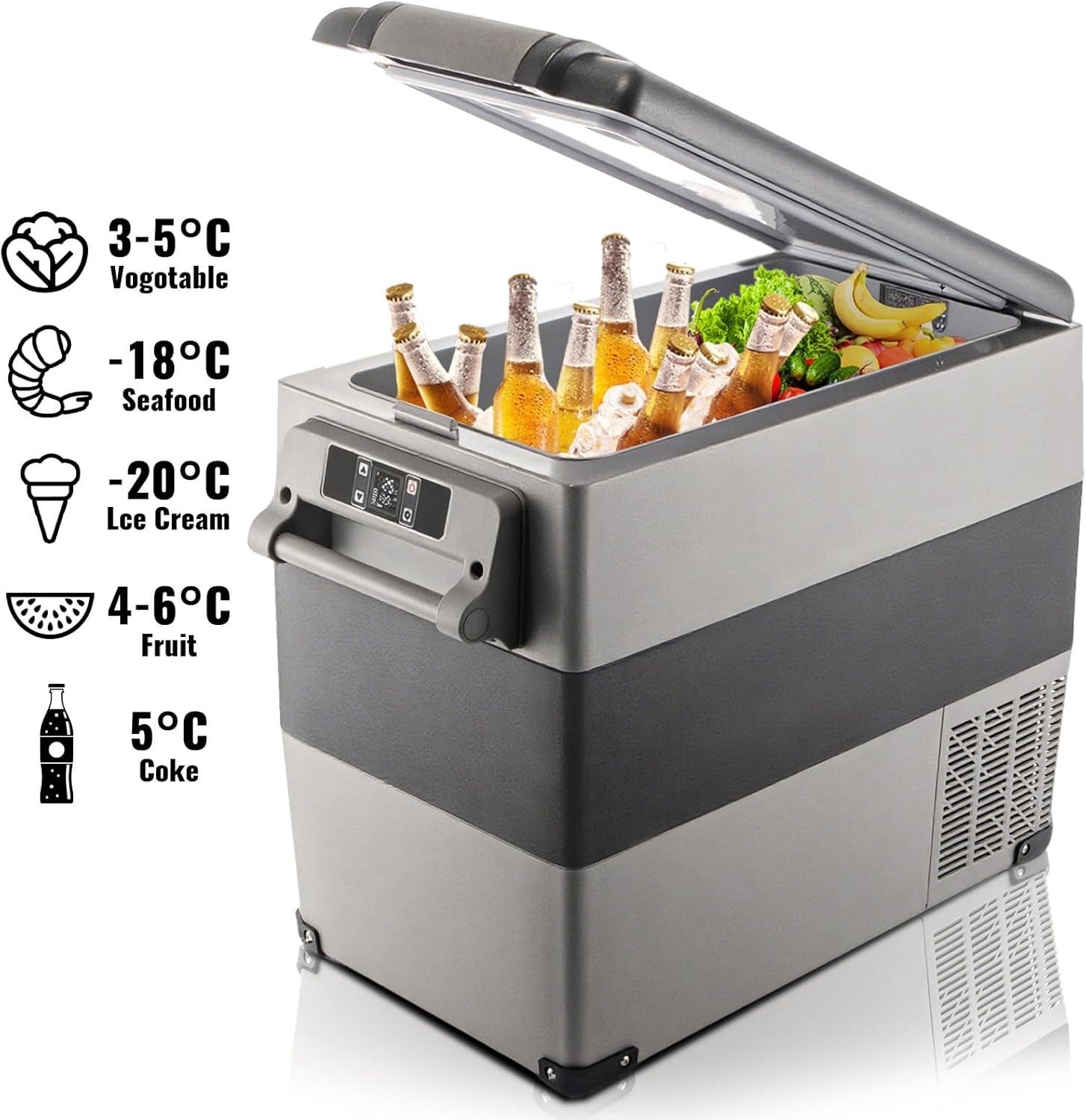 imageVEVOR NLS45 12 Volt Car Refrigerator Fridge 32 L Dual Zone Portable Freezer 468 Adjustable Range 1224V DC and 100240V AC Compressor Cooler for Outdoor Camping RV Bule and greySingle Zone 58QT
