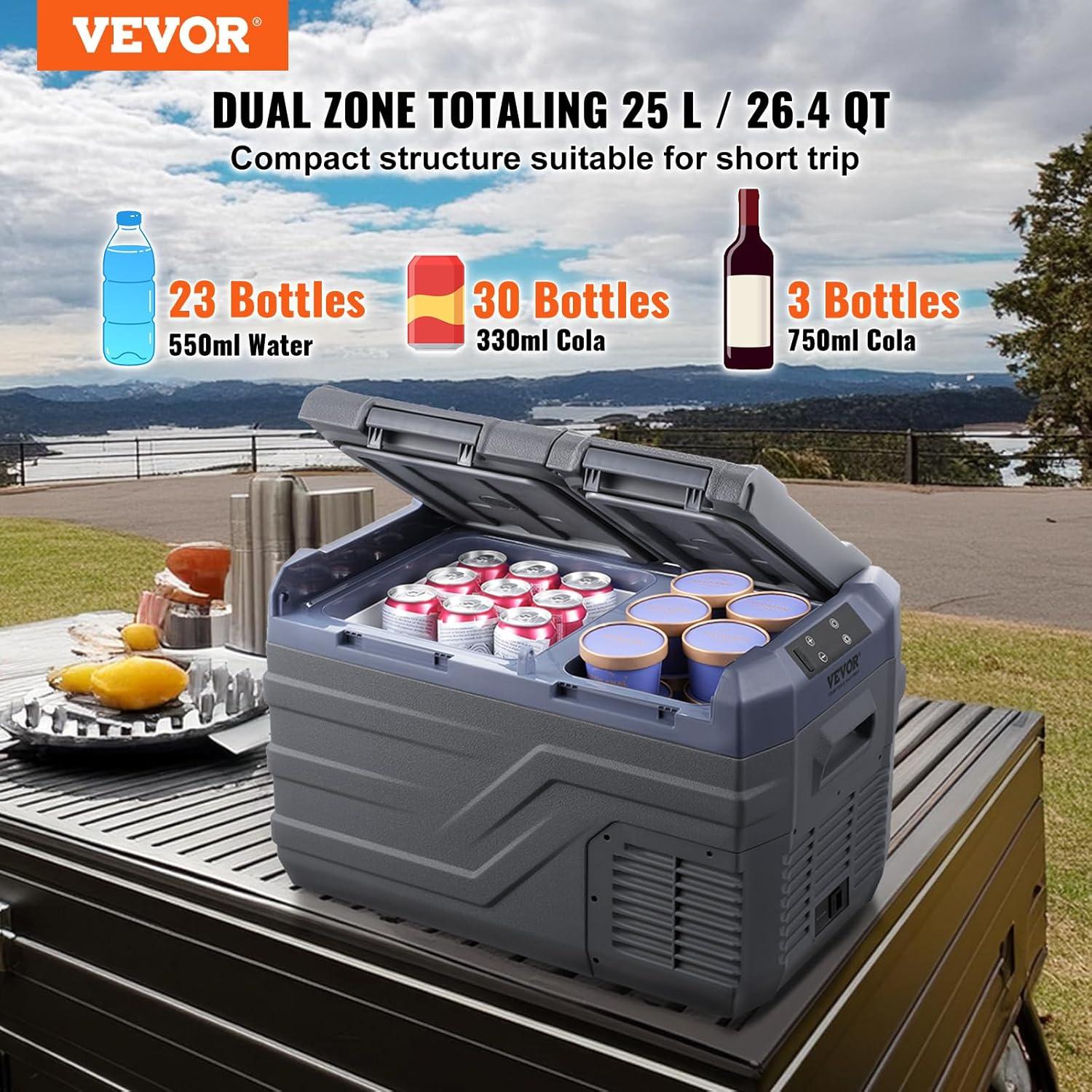imageVEVOR NLS45 12 Volt Car Refrigerator Fridge 32 L Dual Zone Portable Freezer 468 Adjustable Range 1224V DC and 100240V AC Compressor Cooler for Outdoor Camping RV Bule and greyDual Zone 264QT