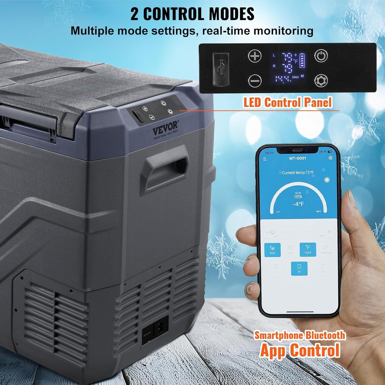 imageVEVOR NLS45 12 Volt Car Refrigerator Fridge 32 L Dual Zone Portable Freezer 468 Adjustable Range 1224V DC and 100240V AC Compressor Cooler for Outdoor Camping RV Bule and greyDual Zone 423QT
