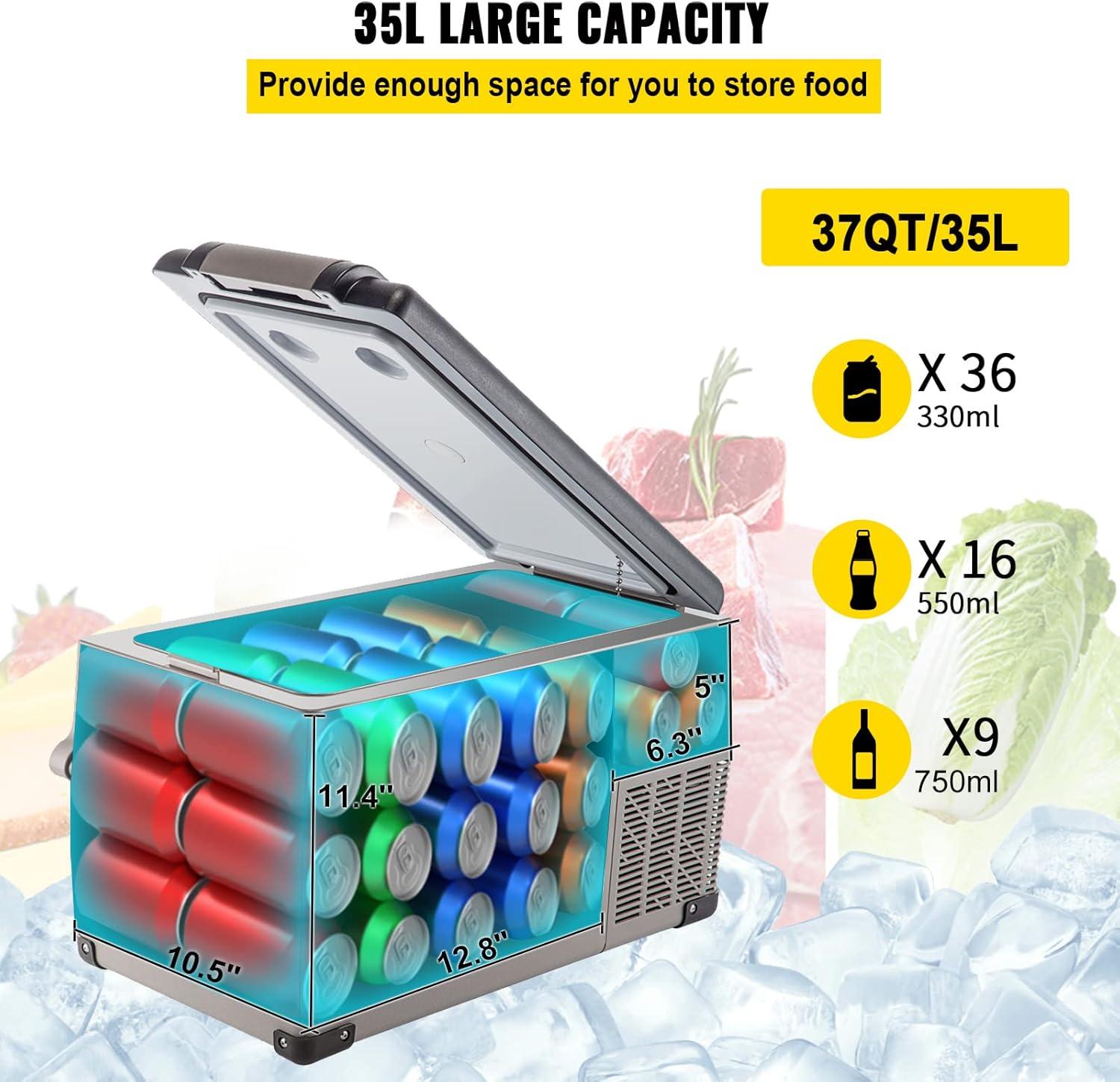 imageVEVOR NLS45 12 Volt Car Refrigerator Fridge 32 L Dual Zone Portable Freezer 468 Adjustable Range 1224V DC and 100240V AC Compressor Cooler for Outdoor Camping RV Bule and greySingle Zone 37QT