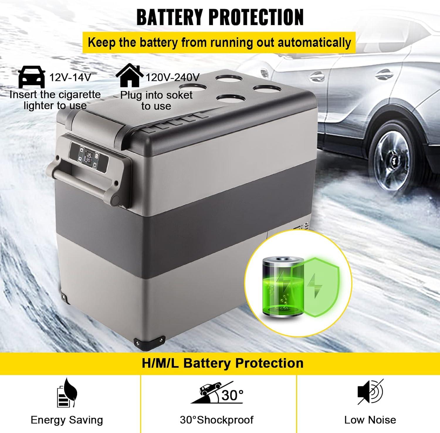 imageVEVOR NLS45 12 Volt Car Refrigerator Fridge 32 L Dual Zone Portable Freezer 468 Adjustable Range 1224V DC and 100240V AC Compressor Cooler for Outdoor Camping RV Bule and greySingle Zone 58QT