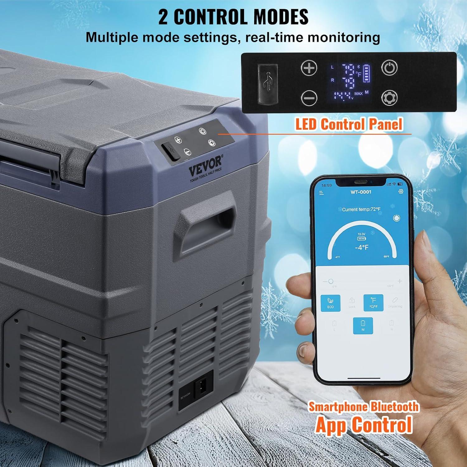 imageVEVOR NLS45 12 Volt Car Refrigerator Fridge 32 L Dual Zone Portable Freezer 468 Adjustable Range 1224V DC and 100240V AC Compressor Cooler for Outdoor Camping RV Bule and greyDual Zone 338QT