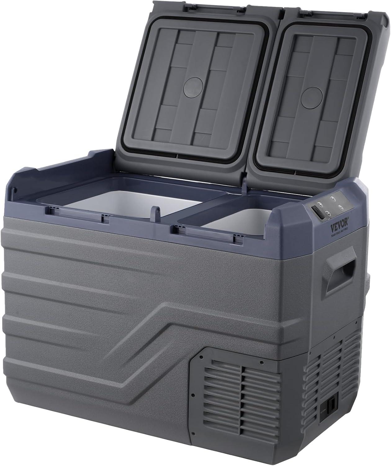 imageVEVOR NLS45 12 Volt Car Refrigerator Fridge 32 L Dual Zone Portable Freezer 468 Adjustable Range 1224V DC and 100240V AC Compressor Cooler for Outdoor Camping RV Bule and greyDual Zone 338QT
