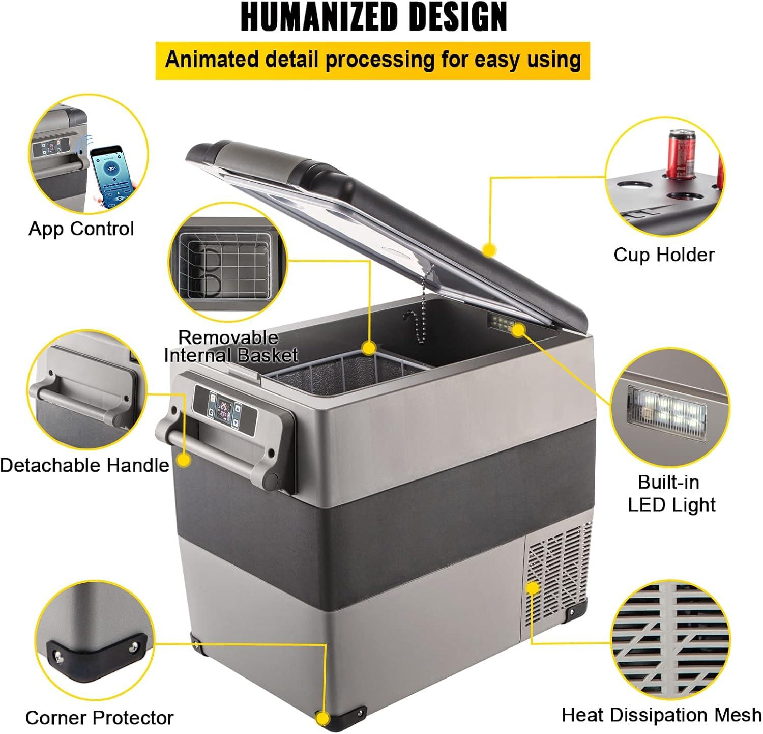 imageVEVOR NLS45 12 Volt Car Refrigerator Fridge 32 L Dual Zone Portable Freezer 468 Adjustable Range 1224V DC and 100240V AC Compressor Cooler for Outdoor Camping RV Bule and greySingle Zone 58QT