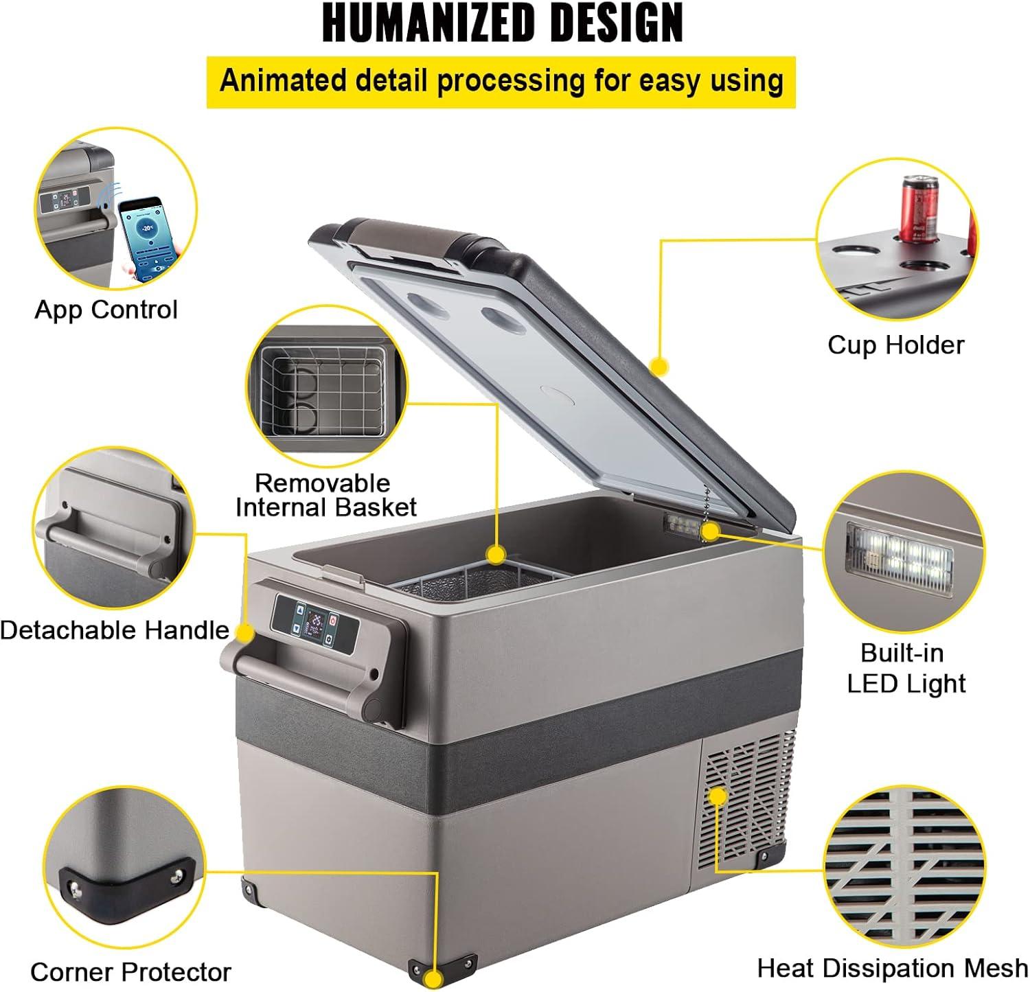 imageVEVOR NLS45 12 Volt Car Refrigerator Fridge 32 L Dual Zone Portable Freezer 468 Adjustable Range 1224V DC and 100240V AC Compressor Cooler for Outdoor Camping RV Bule and greySingle Zone 48QT