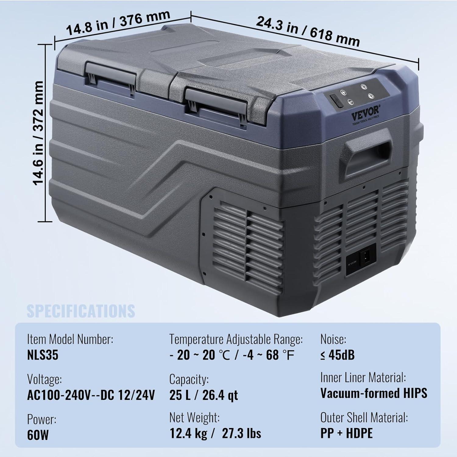 imageVEVOR NLS45 12 Volt Car Refrigerator Fridge 32 L Dual Zone Portable Freezer 468 Adjustable Range 1224V DC and 100240V AC Compressor Cooler for Outdoor Camping RV Bule and greyDual Zone 264QT
