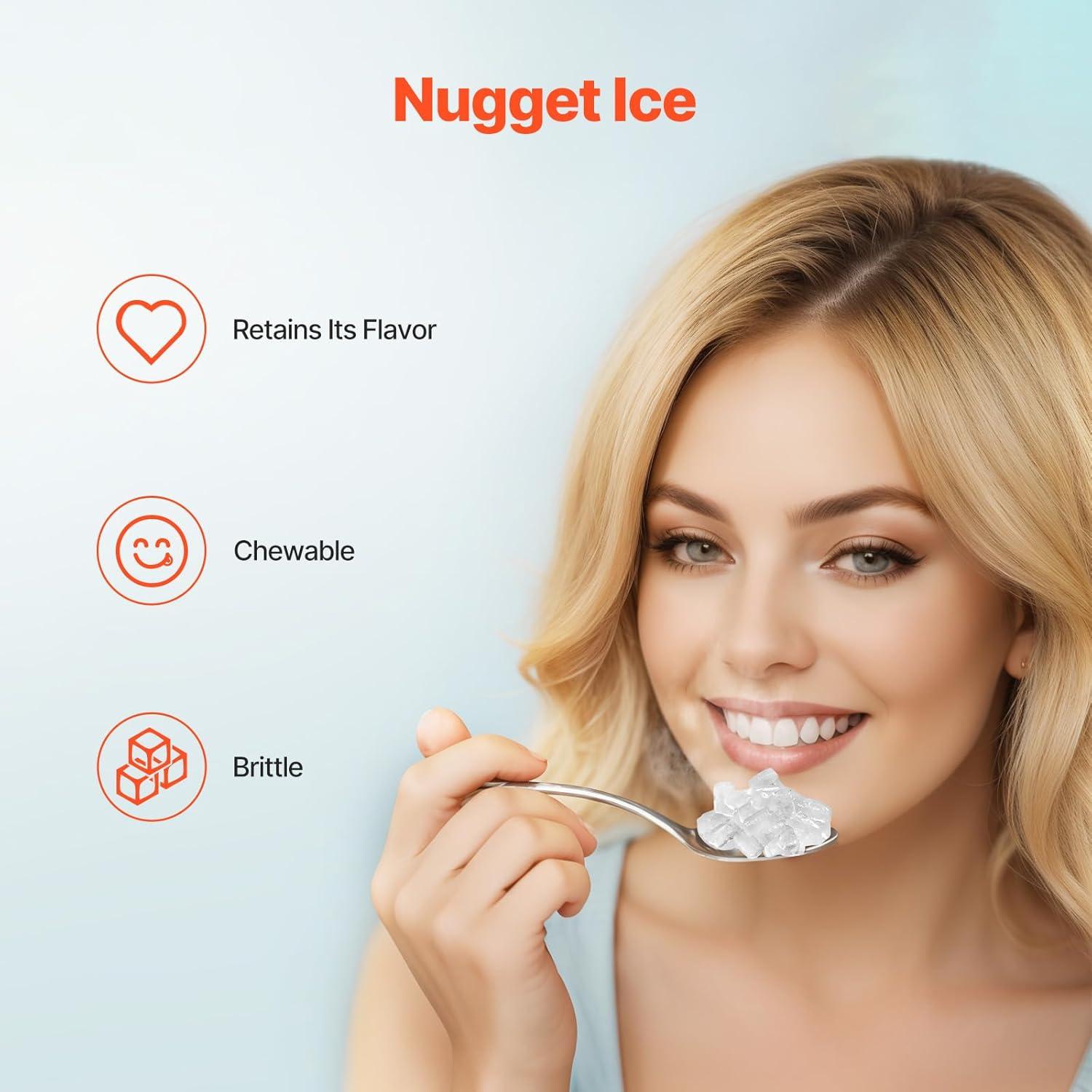 imageVEVOR Nugget Ice Maker 33lbs24H Pebble Ice Maker with Self Cleaning Chewable Ice Maker with Ice Scoop ampamp Drip Tray Stainless Steel Ice Machine with Convenient Ice Transfer for Home Kitchen Office