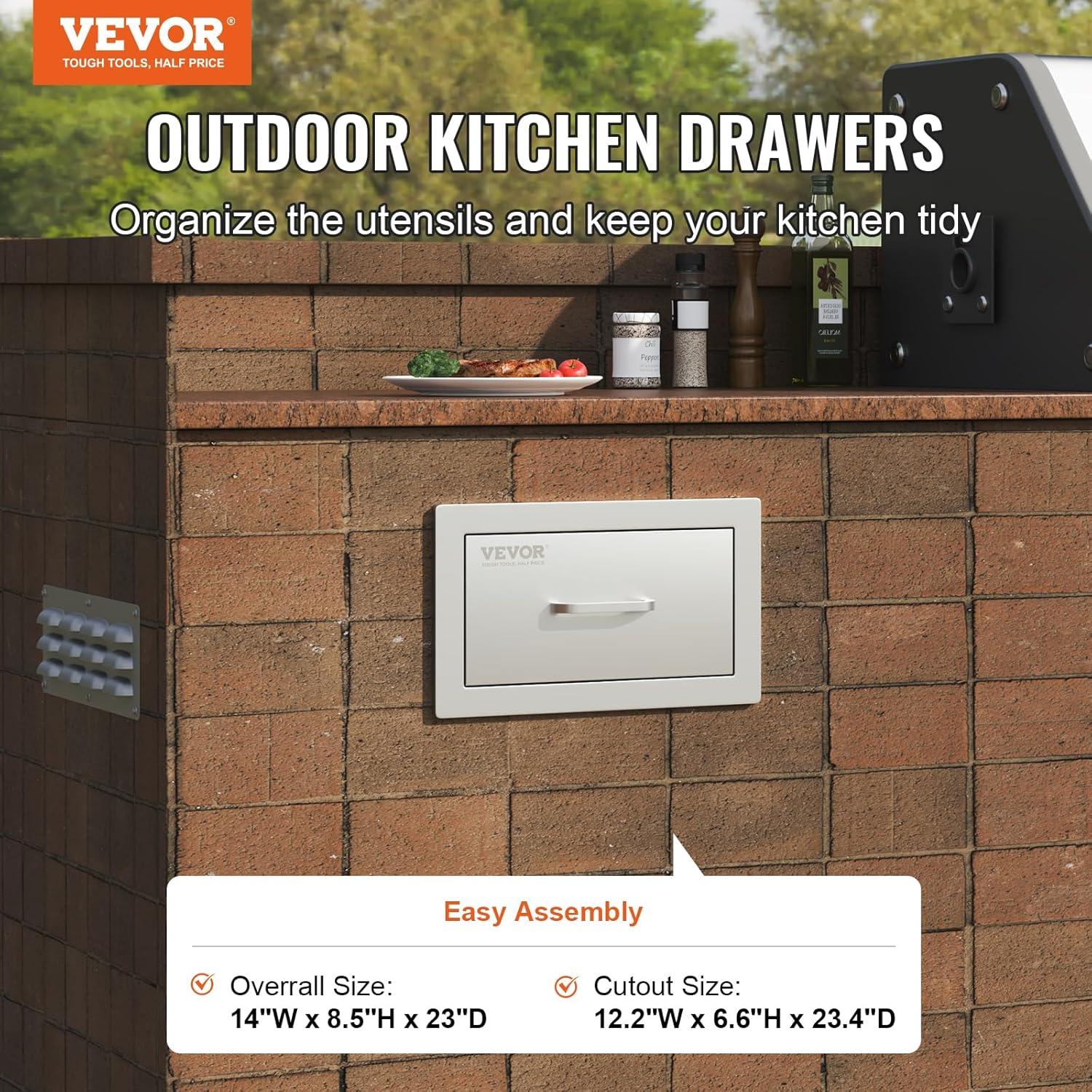 imageVEVOR Outdoor Kitchen Trash Drawer 197quotW x 29quotH x 157quotD Inch Outdoor Kitchen Drawers Stainless Steel for Outdoor BBQ Island KitchenAccess Drawer