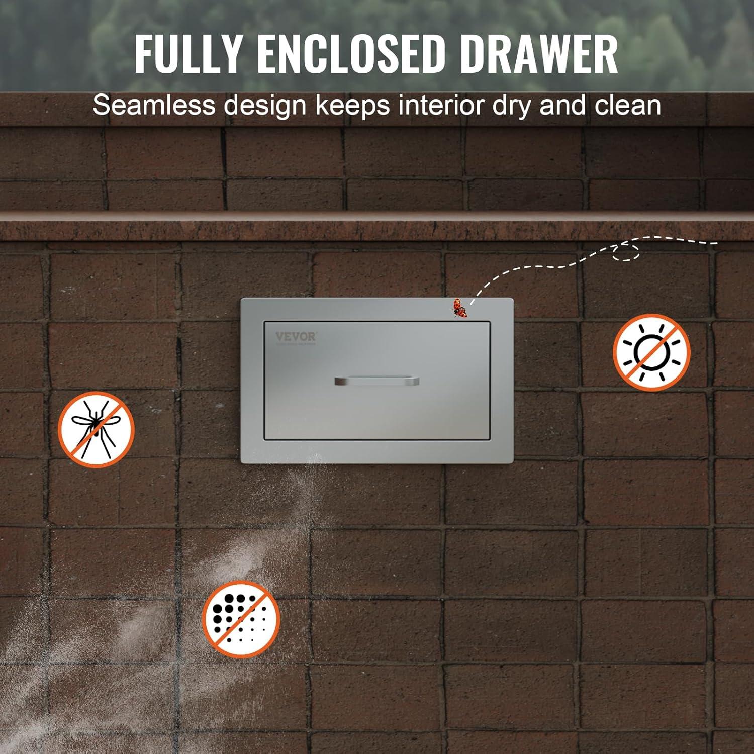 imageVEVOR Outdoor Kitchen Trash Drawer 197quotW x 29quotH x 157quotD Inch Outdoor Kitchen Drawers Stainless Steel for Outdoor BBQ Island KitchenAccess Drawer