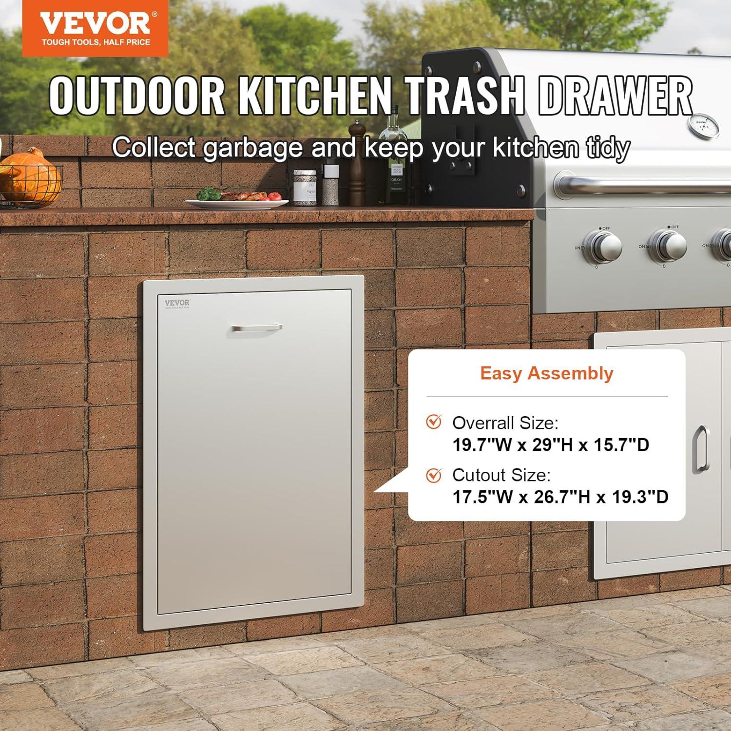 imageVEVOR Outdoor Kitchen Trash Drawer 197quotW x 29quotH x 157quotD Inch Outdoor Kitchen Drawers Stainless Steel for Outdoor BBQ Island KitchenBin