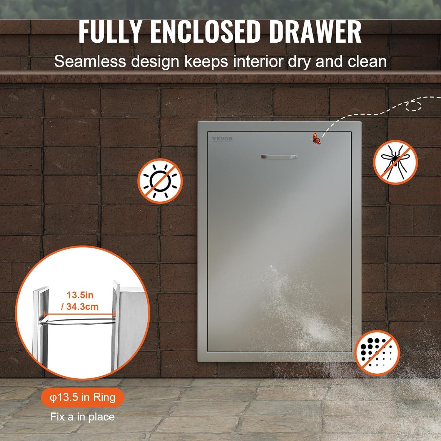 imageVEVOR Outdoor Kitchen Trash Drawer 197quotW x 29quotH x 157quotD Inch Outdoor Kitchen Drawers Stainless Steel for Outdoor BBQ Island KitchenBin