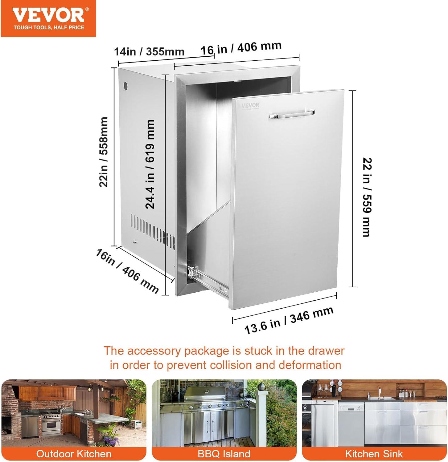 imageVEVOR Outdoor Kitchen Trash Drawer 197quotW x 29quotH x 157quotD Inch Outdoor Kitchen Drawers Stainless Steel for Outdoor BBQ Island KitchenBin