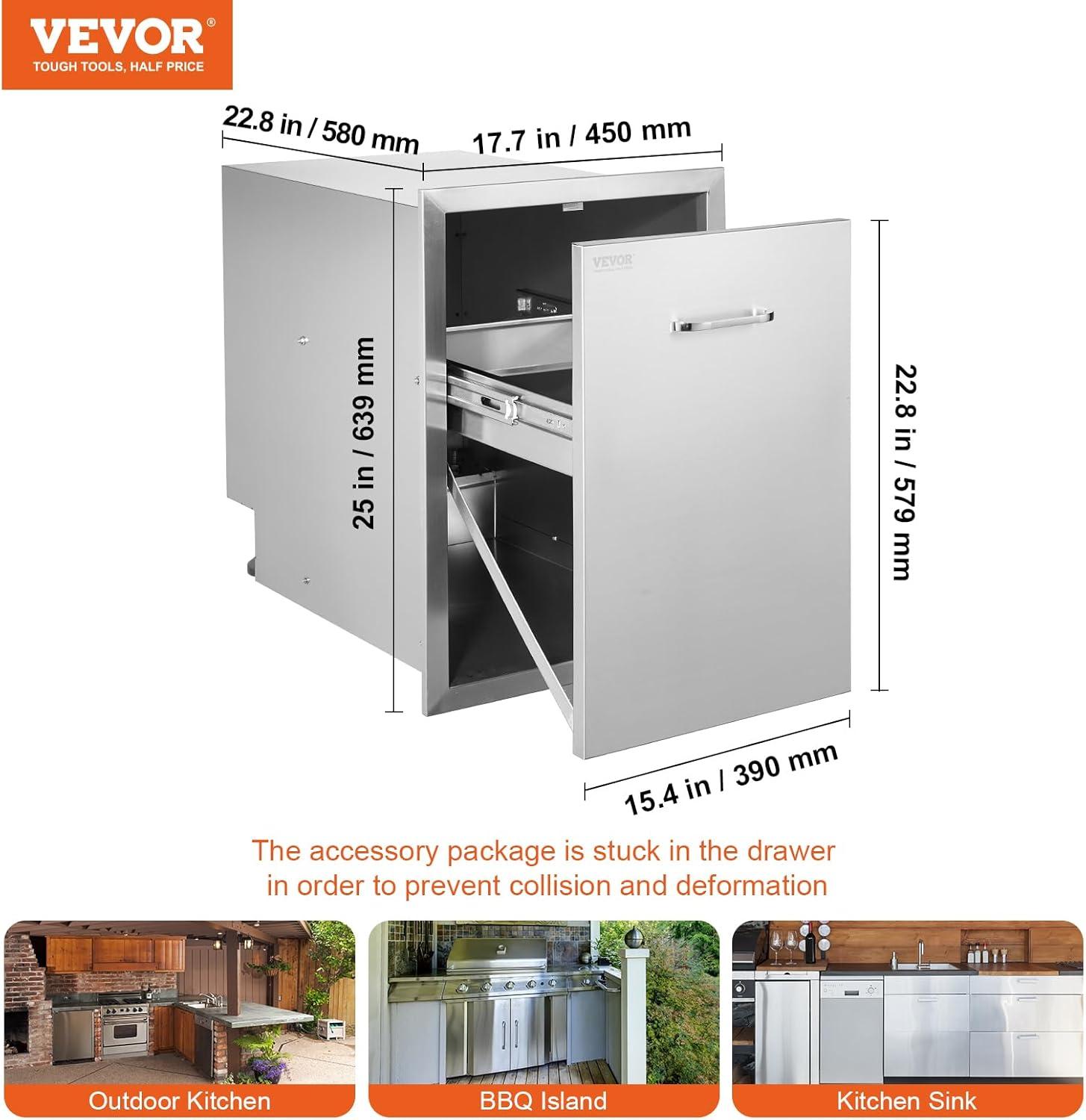 imageVEVOR Outdoor Kitchen Trash Drawer 197quotW x 29quotH x 157quotD Inch Outdoor Kitchen Drawers Stainless Steel for Outdoor BBQ Island KitchenBin
