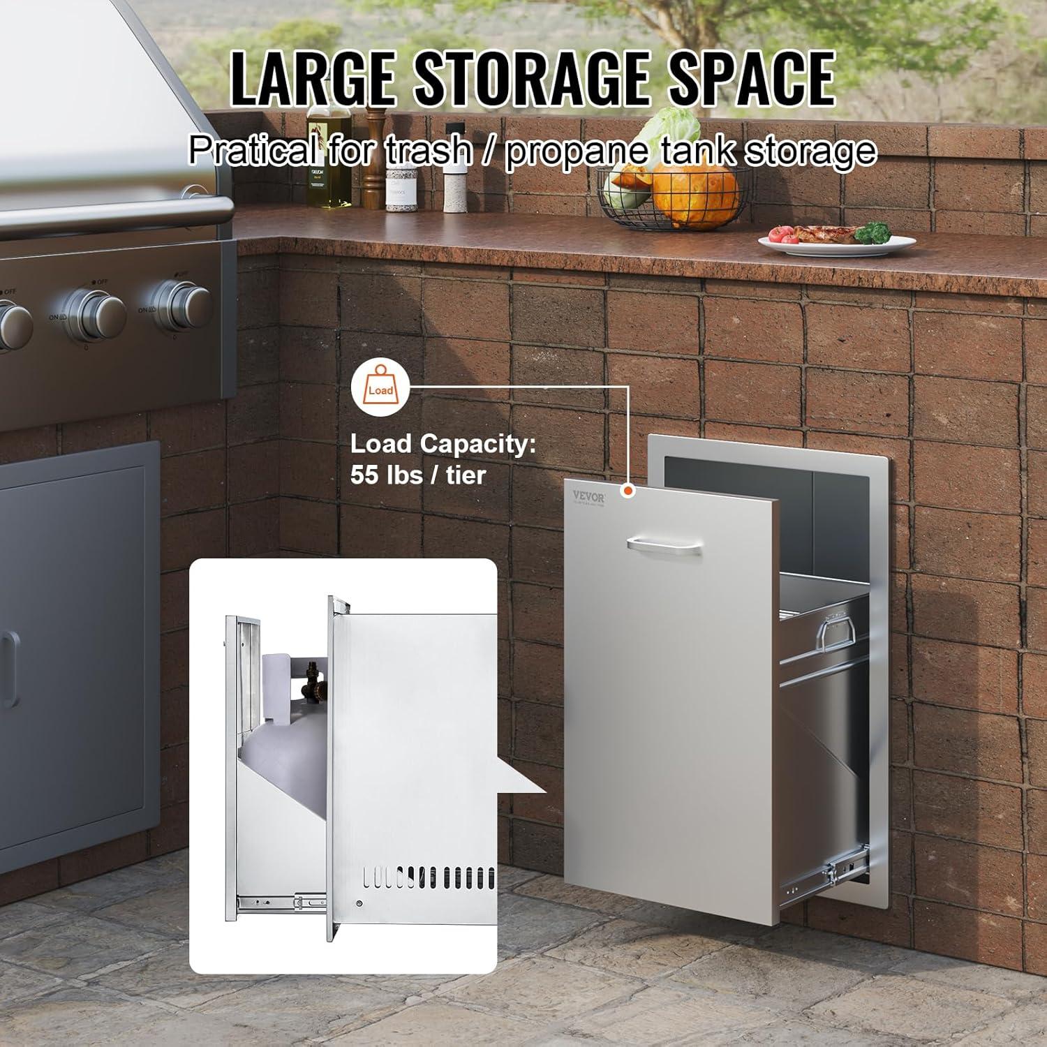 imageVEVOR Outdoor Kitchen Trash Drawer 197quotW x 29quotH x 157quotD Inch Outdoor Kitchen Drawers Stainless Steel for Outdoor BBQ Island KitchenBin