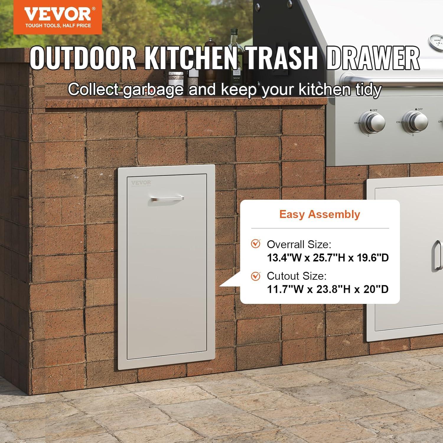 imageVEVOR Outdoor Kitchen Trash Drawer 197quotW x 29quotH x 157quotD Inch Outdoor Kitchen Drawers Stainless Steel for Outdoor BBQ Island KitchenBin