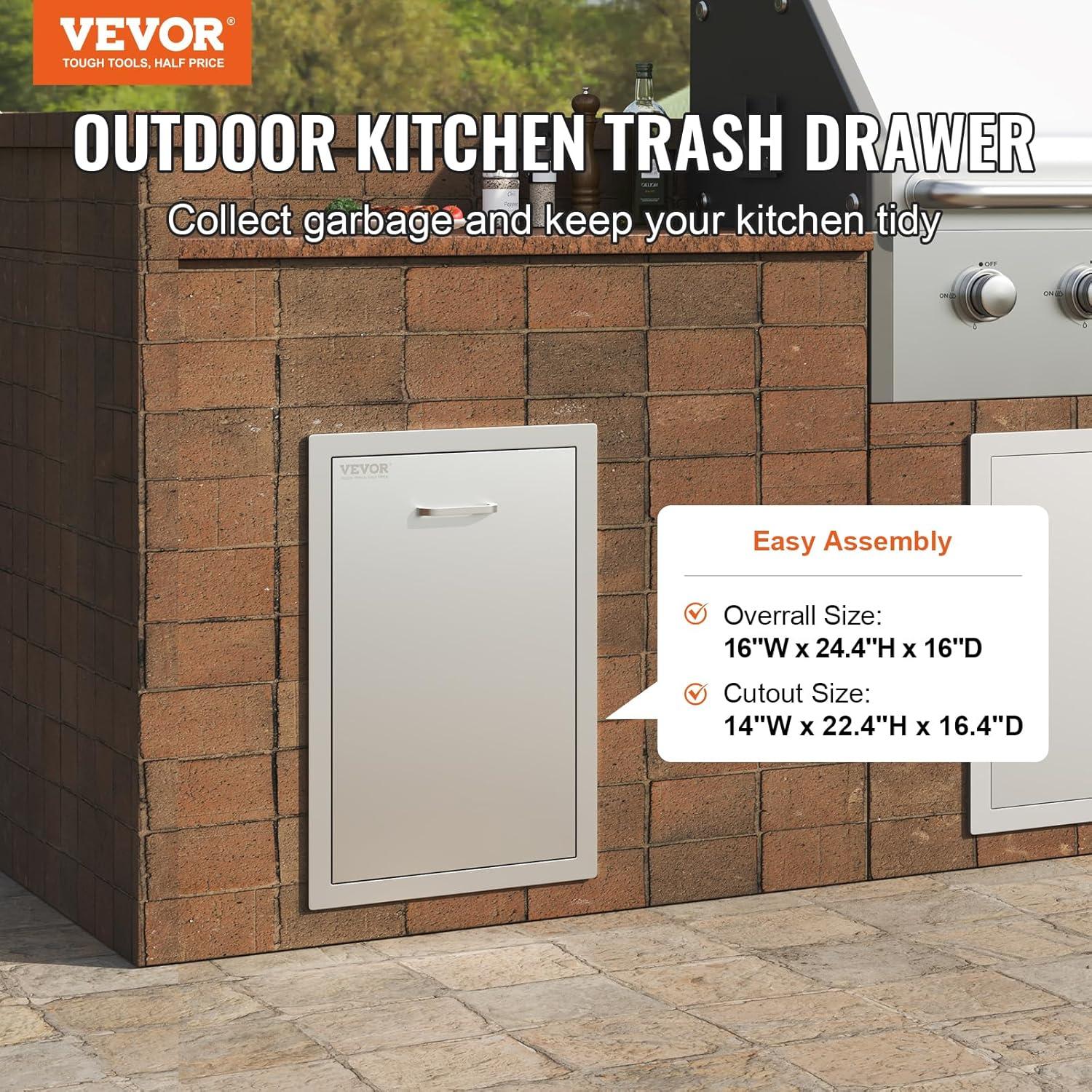imageVEVOR Outdoor Kitchen Trash Drawer 197quotW x 29quotH x 157quotD Inch Outdoor Kitchen Drawers Stainless Steel for Outdoor BBQ Island KitchenBin