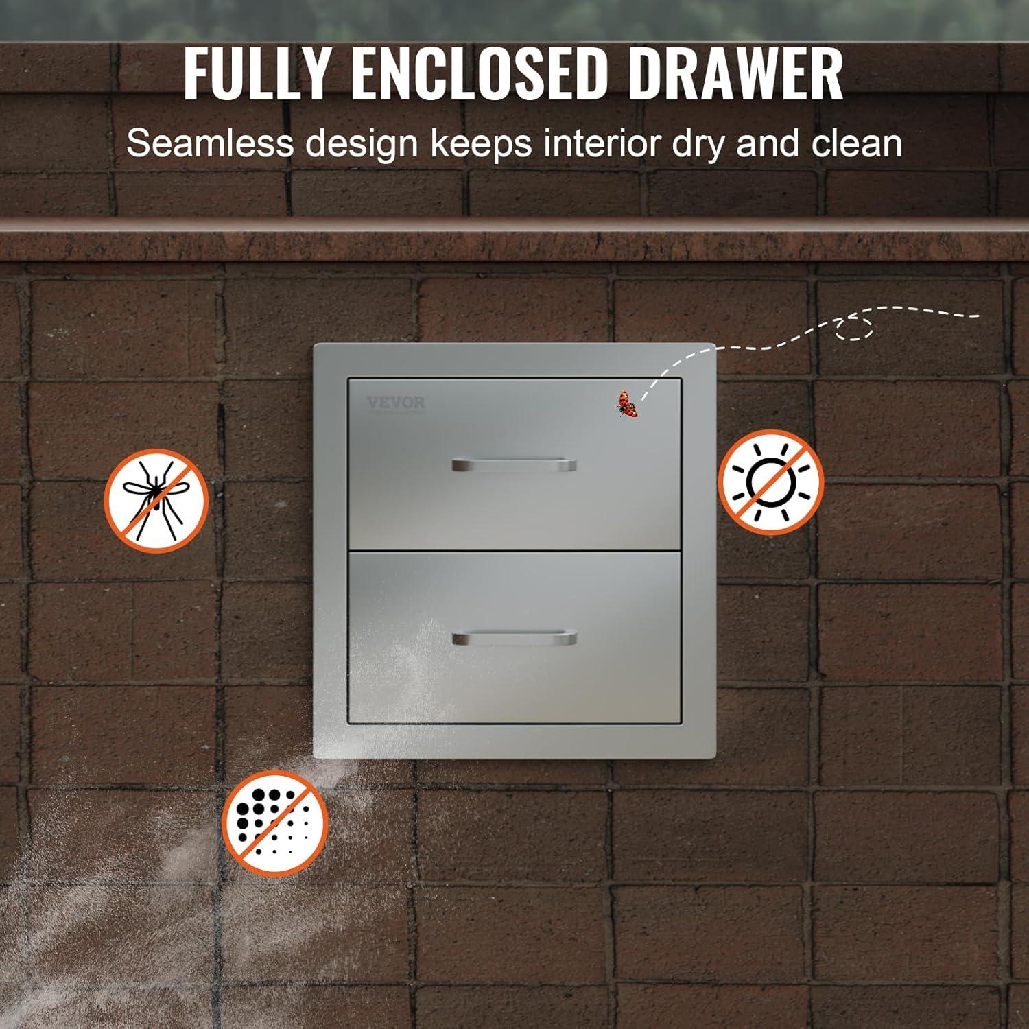 imageVEVOR Outdoor Kitchen Trash Drawer 197quotW x 29quotH x 157quotD Inch Outdoor Kitchen Drawers Stainless Steel for Outdoor BBQ Island KitchenDouble Access Drawer