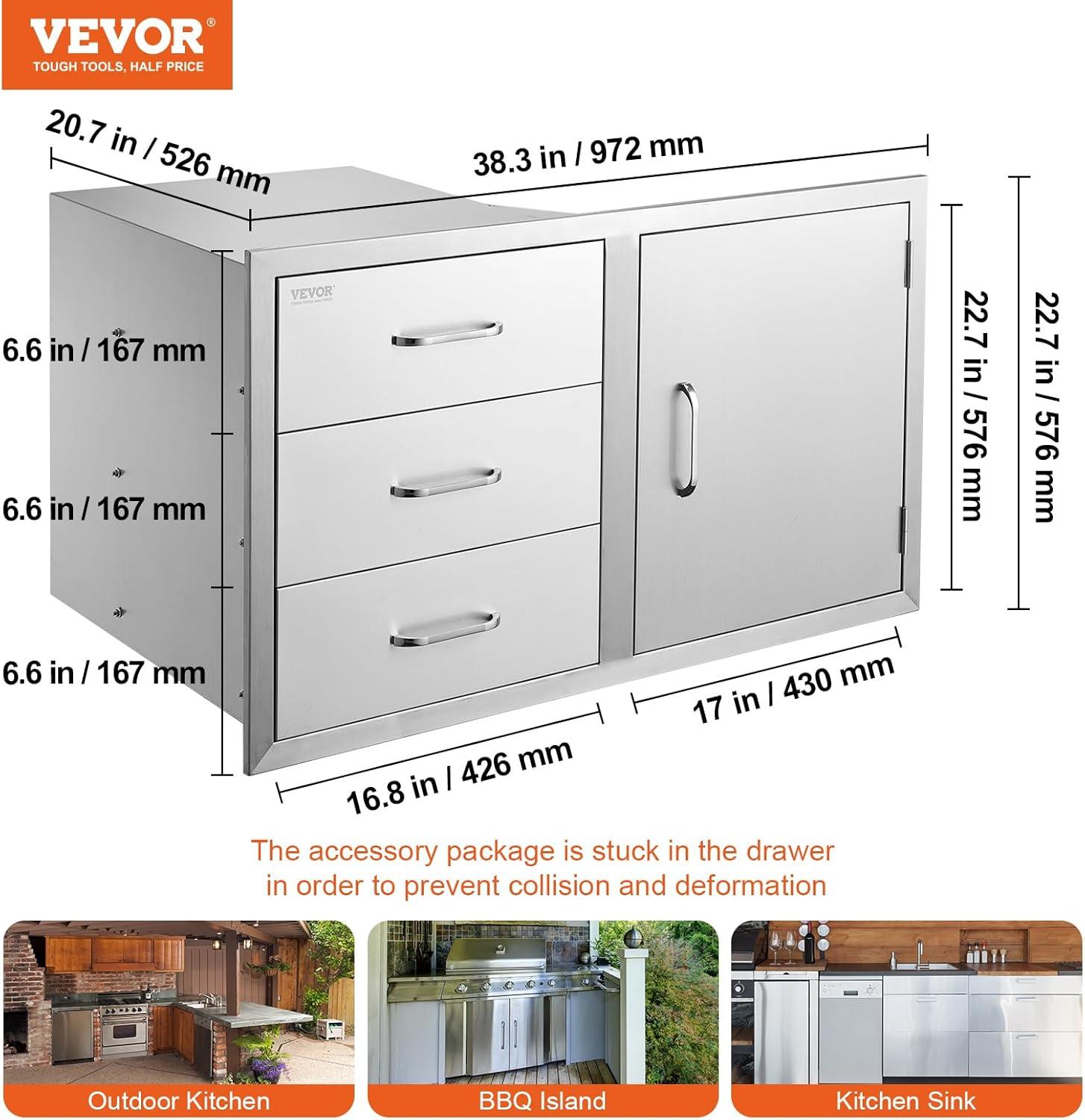 imageVEVOR Outdoor Kitchen Trash Drawer 197quotW x 29quotH x 157quotD Inch Outdoor Kitchen Drawers Stainless Steel for Outdoor BBQ Island KitchenDrawer and Door Combo