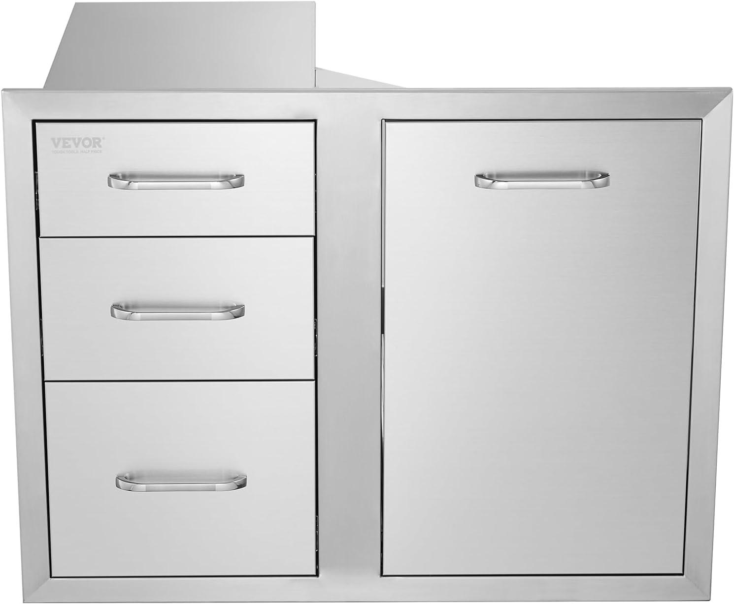 imageVEVOR Outdoor Kitchen Trash Drawer 197quotW x 29quotH x 157quotD Inch Outdoor Kitchen Drawers Stainless Steel for Outdoor BBQ Island KitchenDrawer and Door Combo