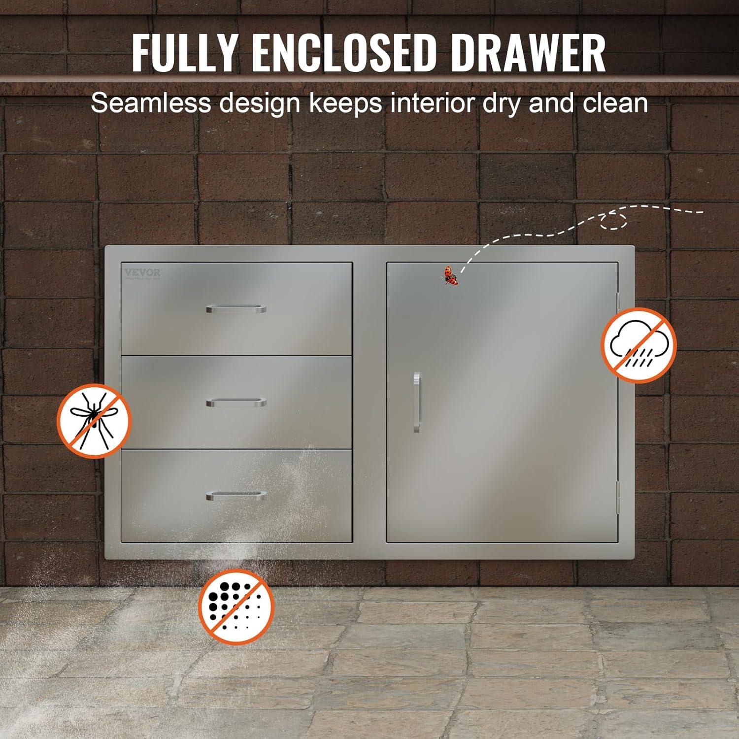 imageVEVOR Outdoor Kitchen Trash Drawer 197quotW x 29quotH x 157quotD Inch Outdoor Kitchen Drawers Stainless Steel for Outdoor BBQ Island KitchenDrawer and Door Combo