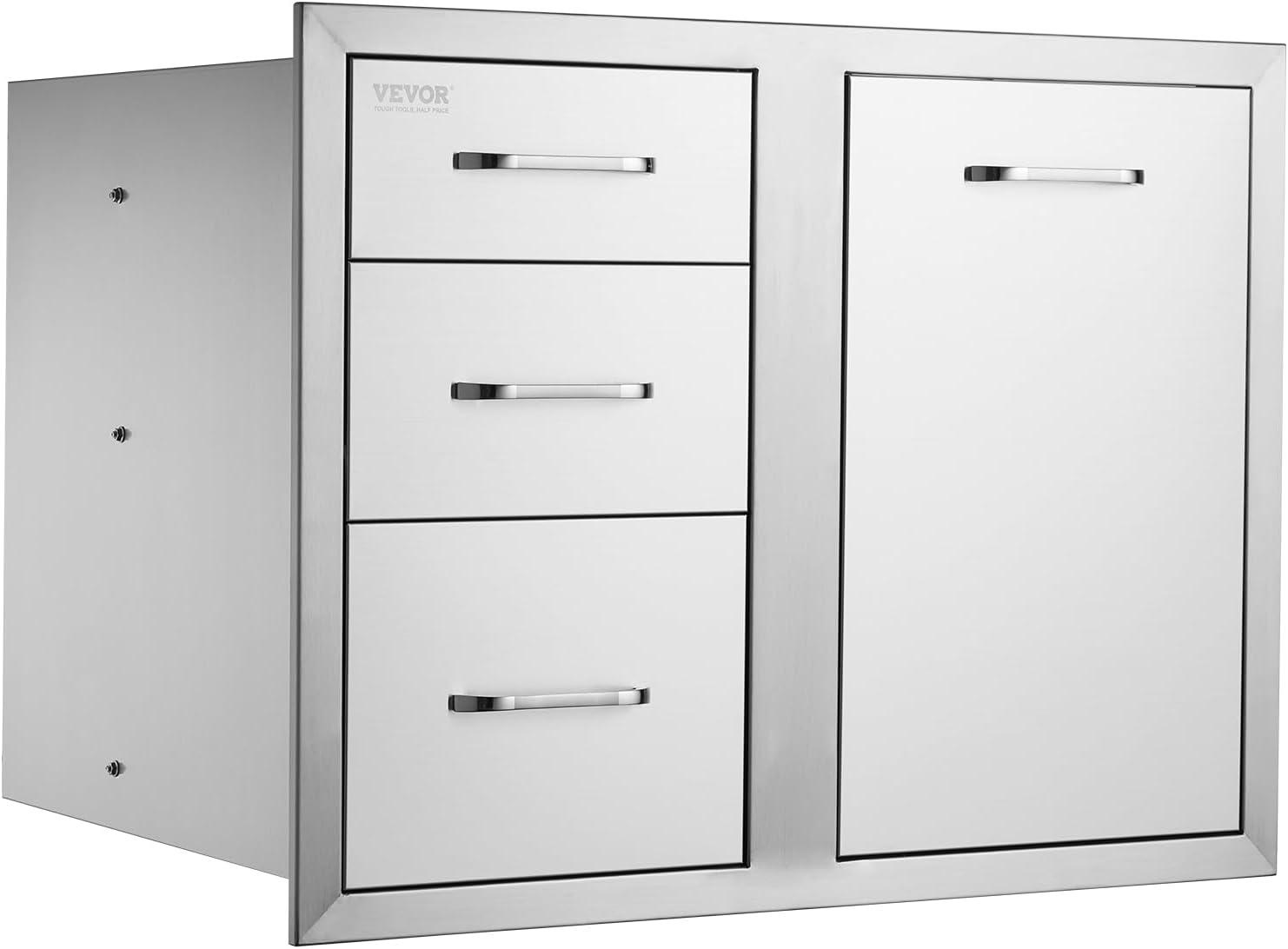 imageVEVOR Outdoor Kitchen Trash Drawer 197quotW x 29quotH x 157quotD Inch Outdoor Kitchen Drawers Stainless Steel for Outdoor BBQ Island KitchenDrawer and Door Combo