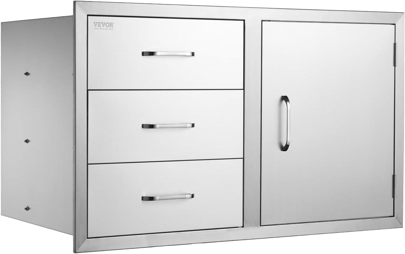 imageVEVOR Outdoor Kitchen Trash Drawer 197quotW x 29quotH x 157quotD Inch Outdoor Kitchen Drawers Stainless Steel for Outdoor BBQ Island KitchenDrawer and Door Combo