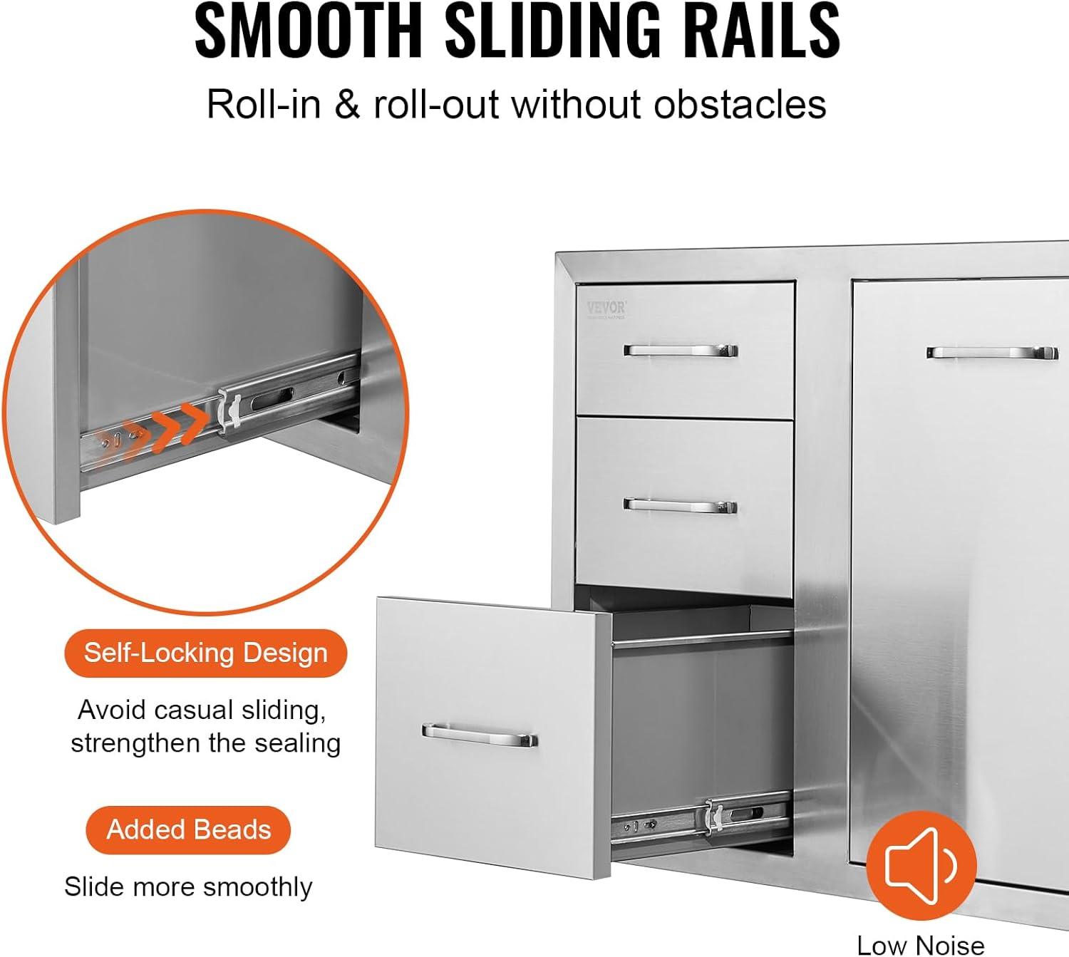 imageVEVOR Outdoor Kitchen Trash Drawer 197quotW x 29quotH x 157quotD Inch Outdoor Kitchen Drawers Stainless Steel for Outdoor BBQ Island KitchenDrawer and Door Combo