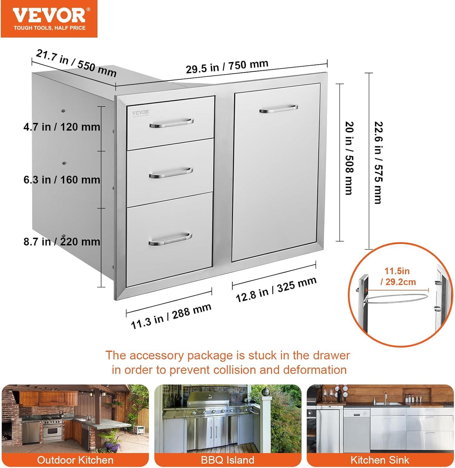 imageVEVOR Outdoor Kitchen Trash Drawer 197quotW x 29quotH x 157quotD Inch Outdoor Kitchen Drawers Stainless Steel for Outdoor BBQ Island KitchenDrawer and Door Combo