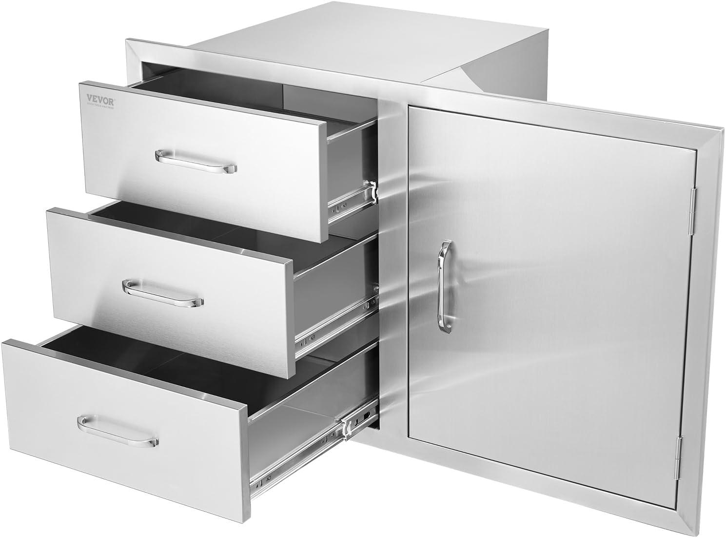imageVEVOR Outdoor Kitchen Trash Drawer 197quotW x 29quotH x 157quotD Inch Outdoor Kitchen Drawers Stainless Steel for Outdoor BBQ Island KitchenDrawer and Door Combo