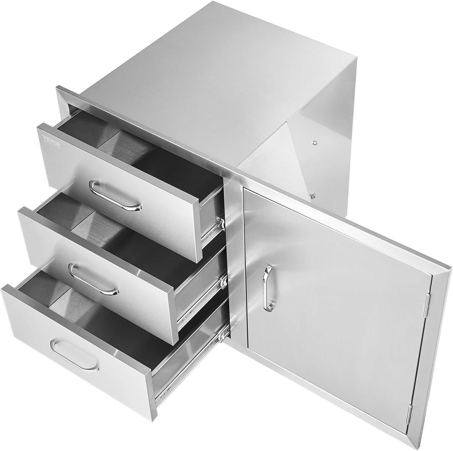imageVEVOR Outdoor Kitchen Trash Drawer 197quotW x 29quotH x 157quotD Inch Outdoor Kitchen Drawers Stainless Steel for Outdoor BBQ Island KitchenDrawer and Door Combo
