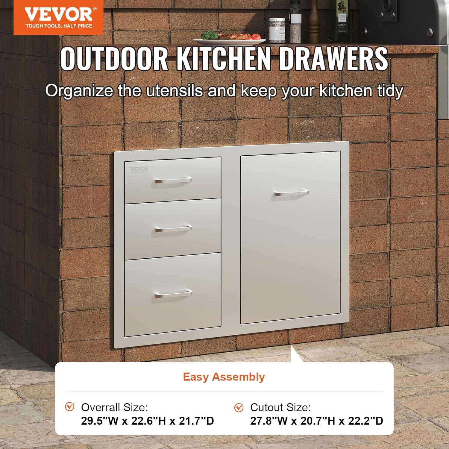 imageVEVOR Outdoor Kitchen Trash Drawer 197quotW x 29quotH x 157quotD Inch Outdoor Kitchen Drawers Stainless Steel for Outdoor BBQ Island KitchenDrawer and Door Combo