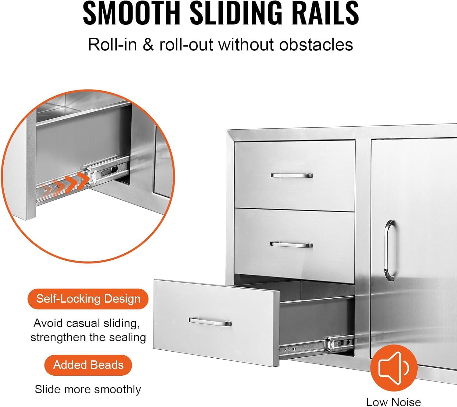 imageVEVOR Outdoor Kitchen Trash Drawer 197quotW x 29quotH x 157quotD Inch Outdoor Kitchen Drawers Stainless Steel for Outdoor BBQ Island KitchenDrawer and Door Combo