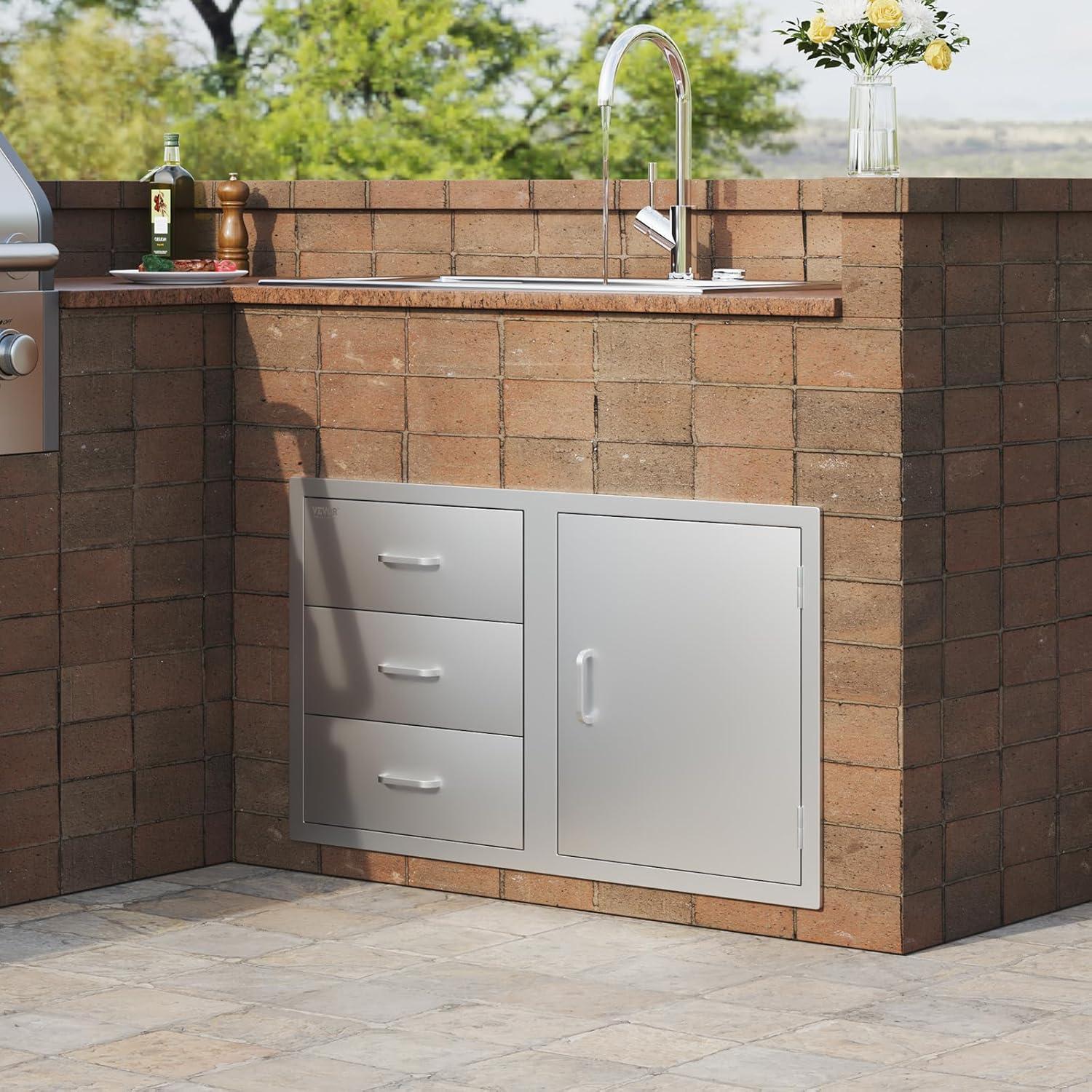 imageVEVOR Outdoor Kitchen Trash Drawer 197quotW x 29quotH x 157quotD Inch Outdoor Kitchen Drawers Stainless Steel for Outdoor BBQ Island KitchenDrawer and Door Combo