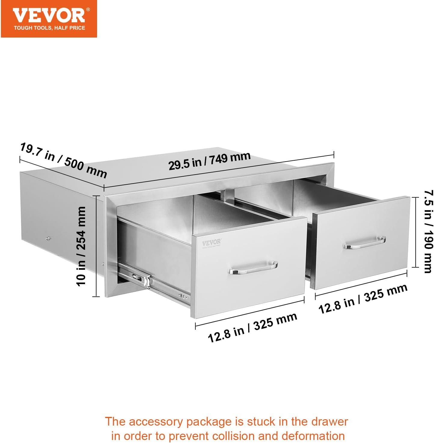 imageVEVOR Outdoor Kitchen Trash Drawer 197quotW x 29quotH x 157quotD Inch Outdoor Kitchen Drawers Stainless Steel for Outdoor BBQ Island KitchenHorizontal