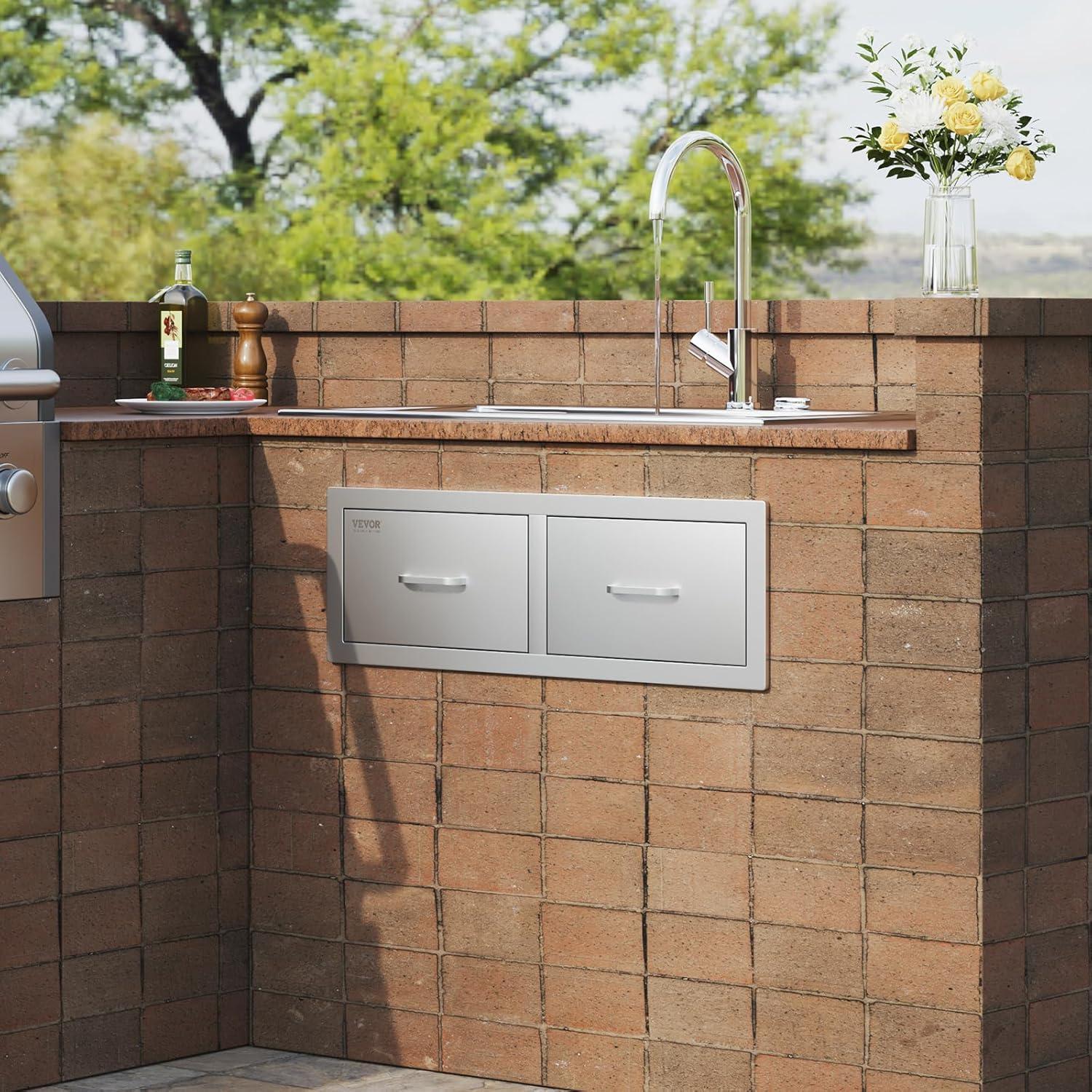 imageVEVOR Outdoor Kitchen Trash Drawer 197quotW x 29quotH x 157quotD Inch Outdoor Kitchen Drawers Stainless Steel for Outdoor BBQ Island KitchenHorizontal