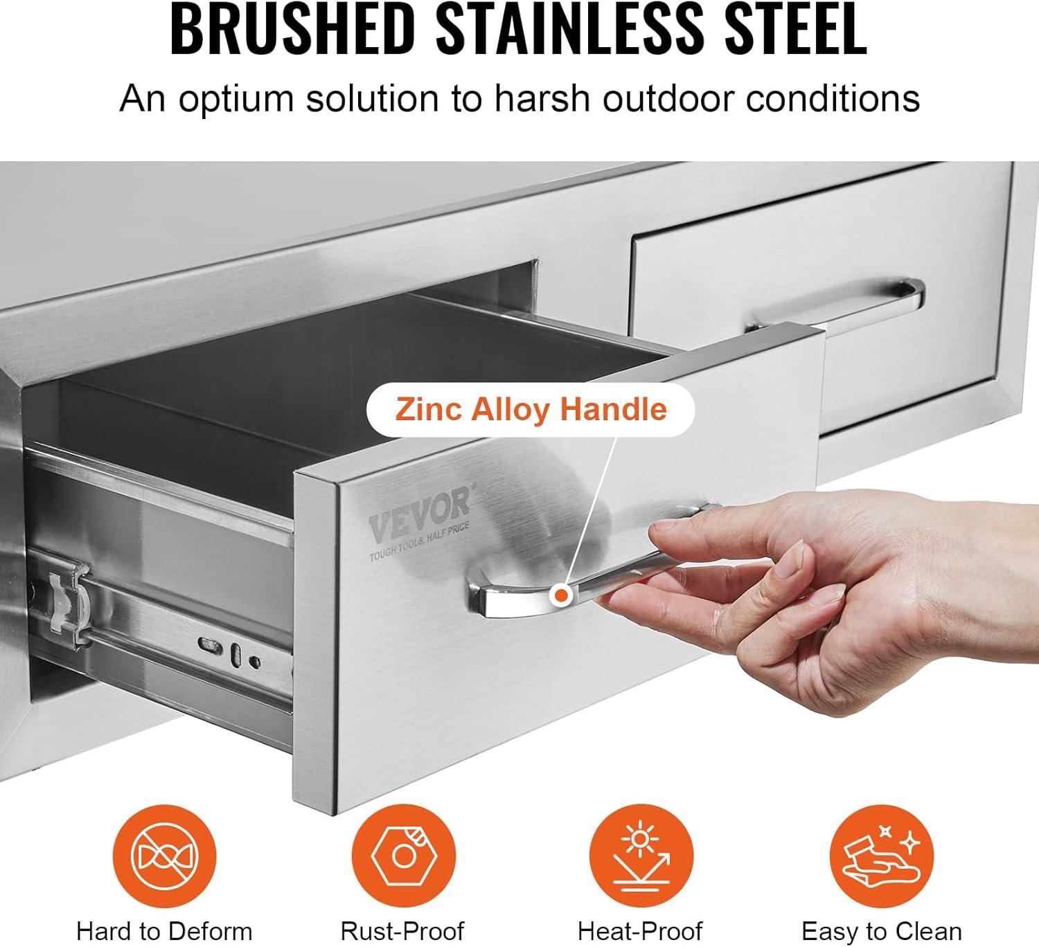 imageVEVOR Outdoor Kitchen Trash Drawer 197quotW x 29quotH x 157quotD Inch Outdoor Kitchen Drawers Stainless Steel for Outdoor BBQ Island KitchenHorizontal