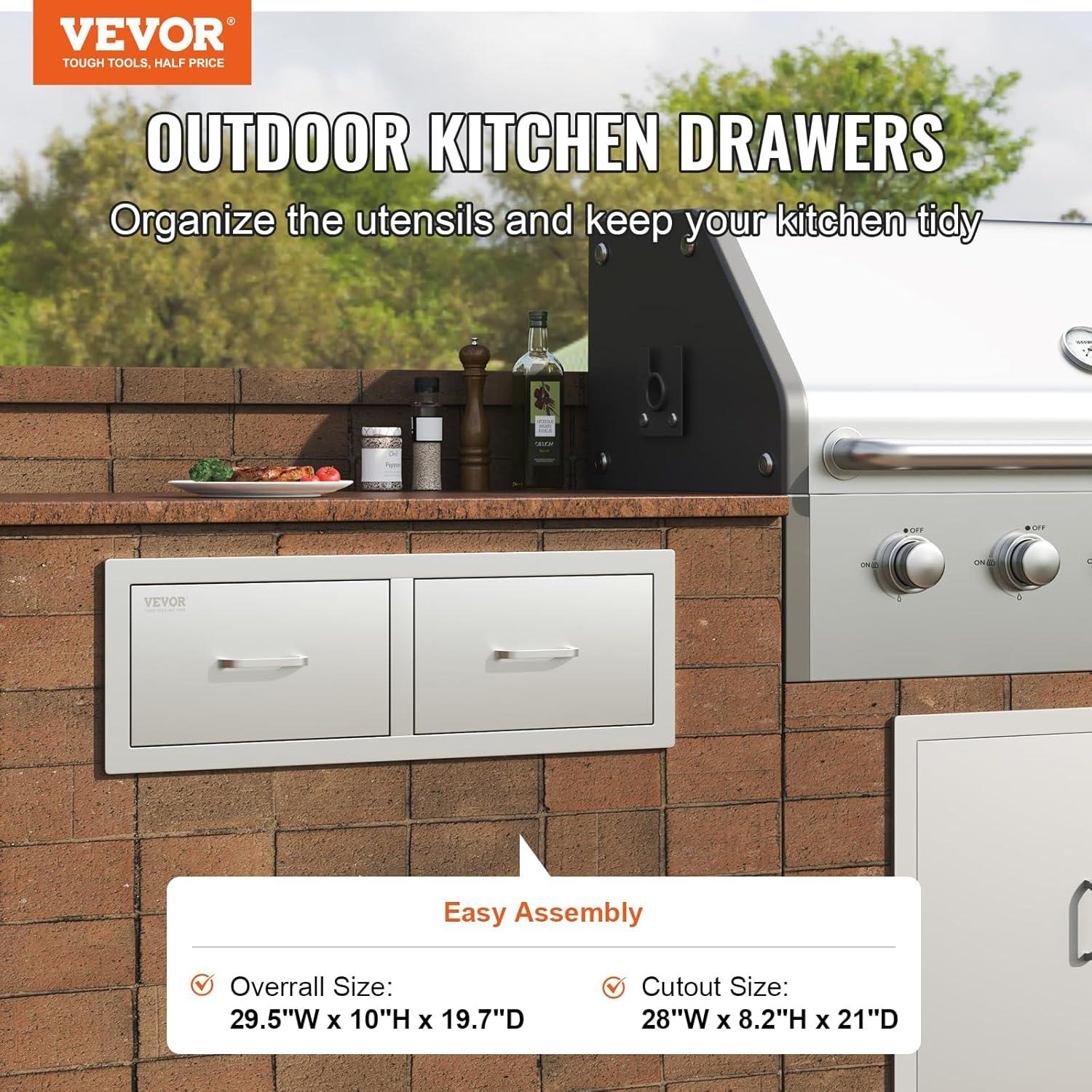 imageVEVOR Outdoor Kitchen Trash Drawer 197quotW x 29quotH x 157quotD Inch Outdoor Kitchen Drawers Stainless Steel for Outdoor BBQ Island KitchenHorizontal