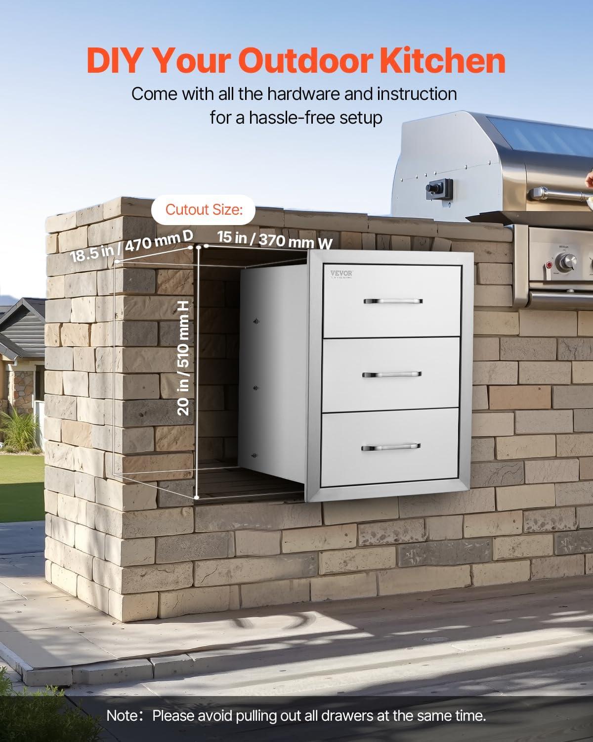imageVEVOR Outdoor Kitchen Trash Drawer 197quotW x 29quotH x 157quotD Inch Outdoor Kitchen Drawers Stainless Steel for Outdoor BBQ Island KitchenModern